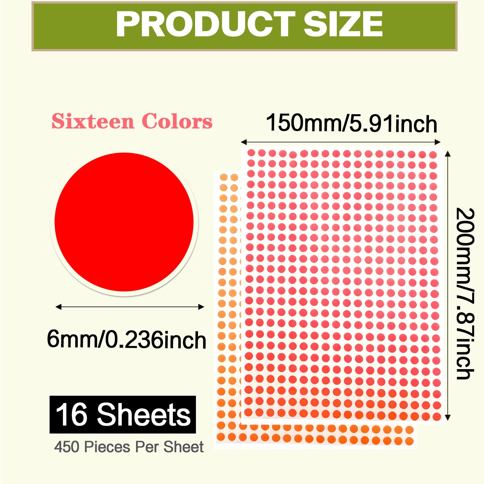 Gommettes Autocollantes Rondes 16 Pièces 6 mm Étiquettes Colorées pour Fournitures de Bureau