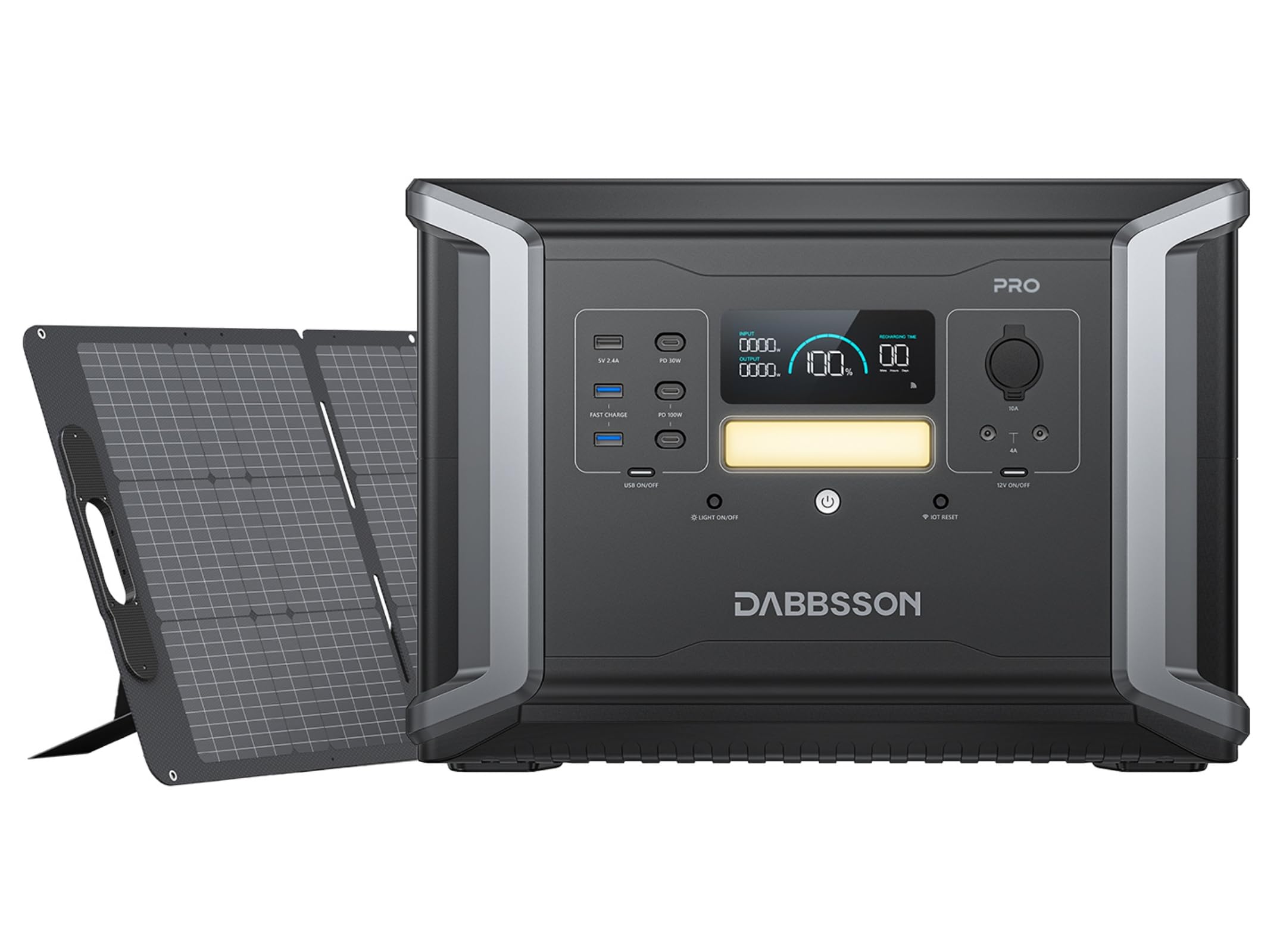 Dabbsson 2150Wh Solar Generator DBS2100 Pro with 1x210W Solar Panel 2400W Rated Power Station Expandable to 4600W 12