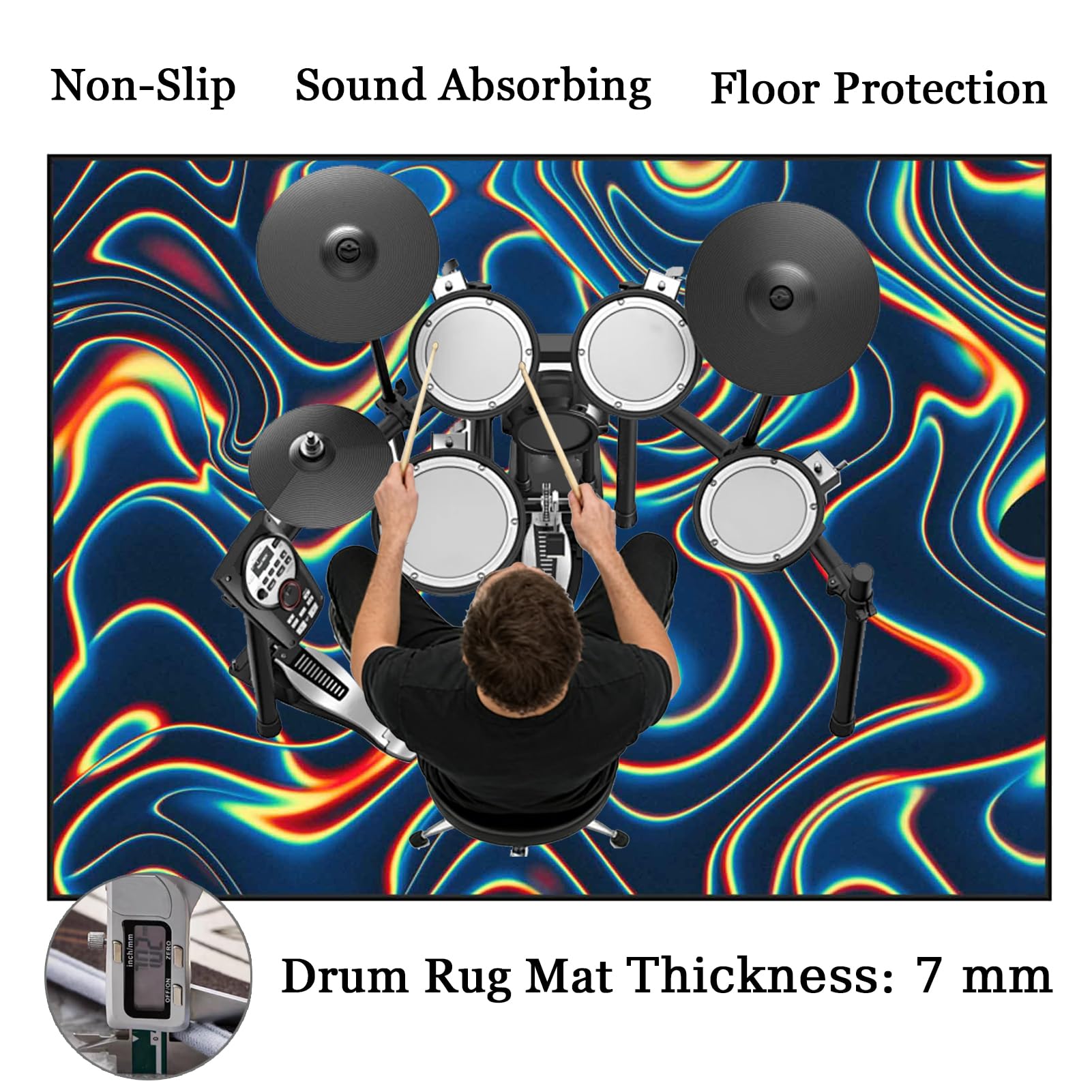 140 x 120 cm Dywan z baterią elektroniczną Dźwiękoszczelny Antypoślizgowy Dywan Pochłaniający Akustyczny Profesjonalna mata do instrumentów muzycznych do instrumentów muzycznych do gitary basowej