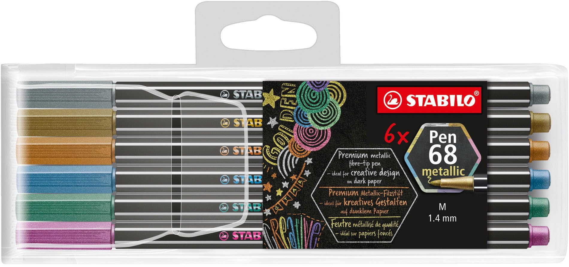 Premium Metallic Fibre-Tip Pen - STABILO Pen 68 metallic - Pack of 6 - Assorted