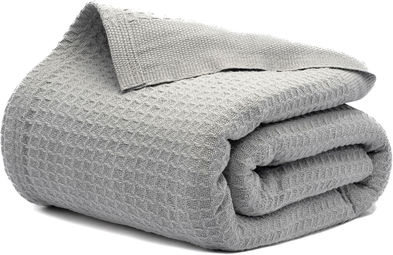 100% Cotton Waffle Blanket, Twin Size 68"x92" – Lightweight All Season Throw Blanket for Couch, Bed & Bedroom, Soft Modern Cozy Cotton Blanket (Scotish Grey)