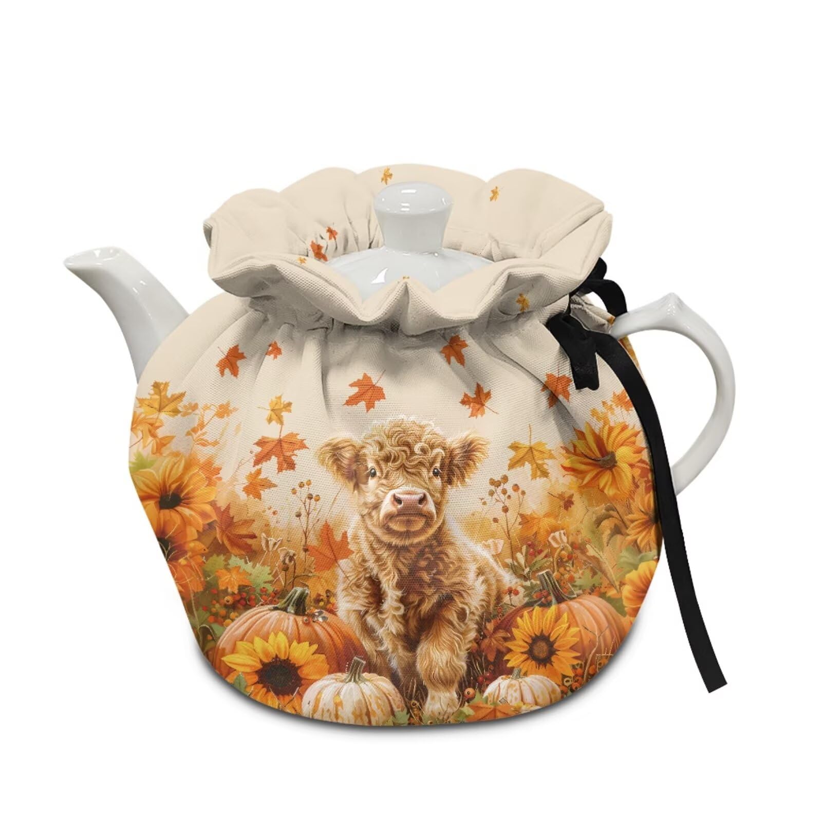 Highland Cow Teapot Dust Cover Fall Tea Cosy for Teapots Keep Warm Insulated Tea Kettle Dust Cover for Party Home Decoration