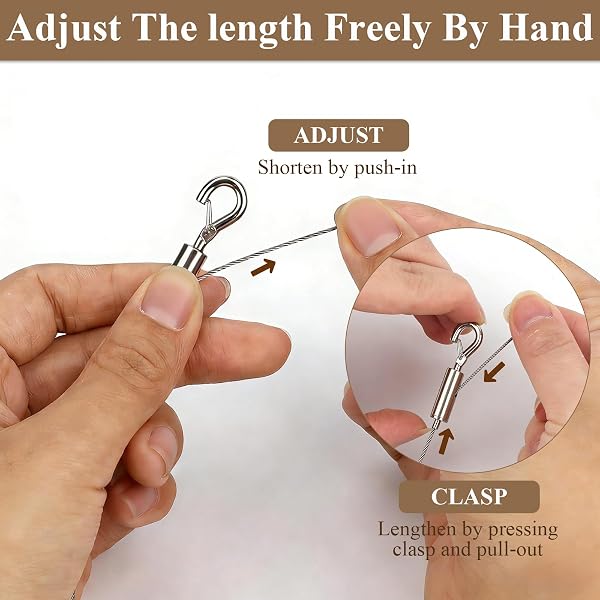 Kit Filo per Appendere Quadri, 2 Pezzi Cavo Regolabile da 2 m x 1 mm con Ganci, 4 Anelli a D e 12 Viti, Corda in Acciaio Inossidabile Resistente per Tele, Specchi, Cornici e Decorazioni da Parete - 3