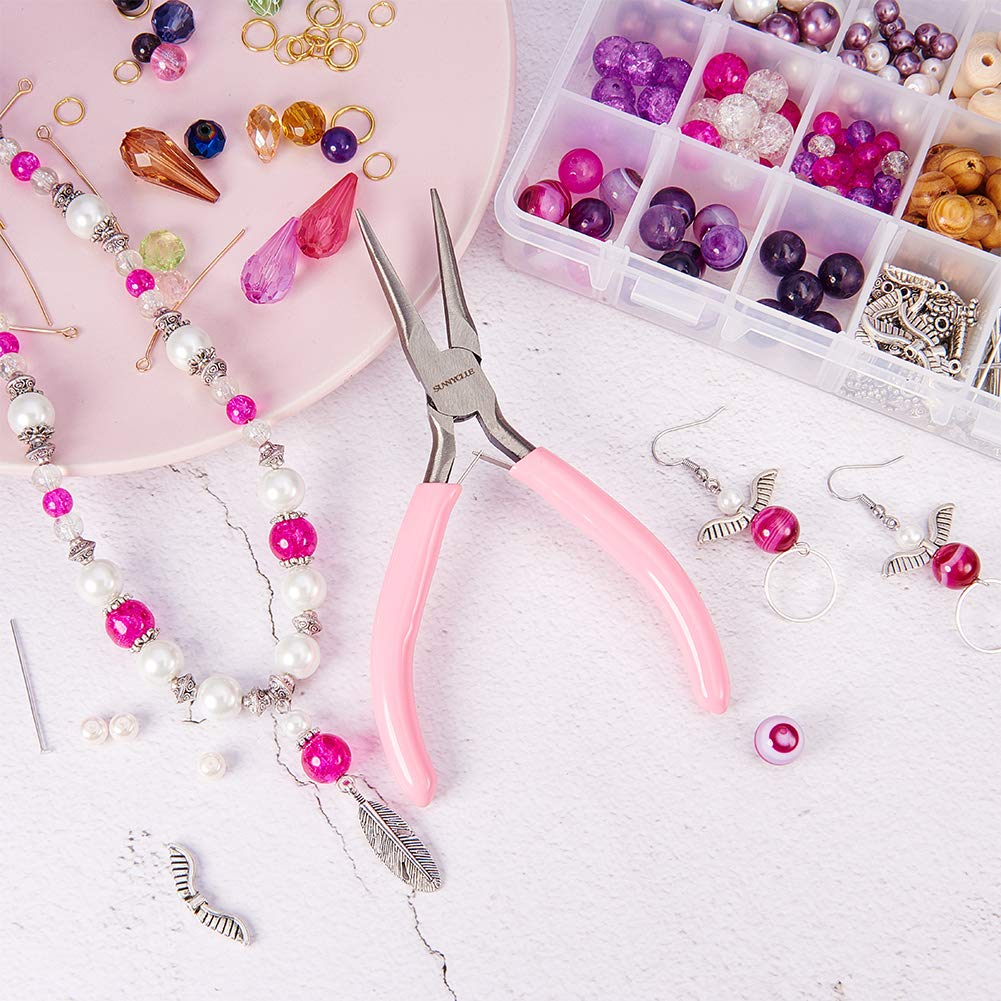 SUNNYCLUE 5 pollici lunga catena pinze per gioielli strumenti a ganasce piatte, mini pinze di precisione per fare gioielli perline forniture hobby