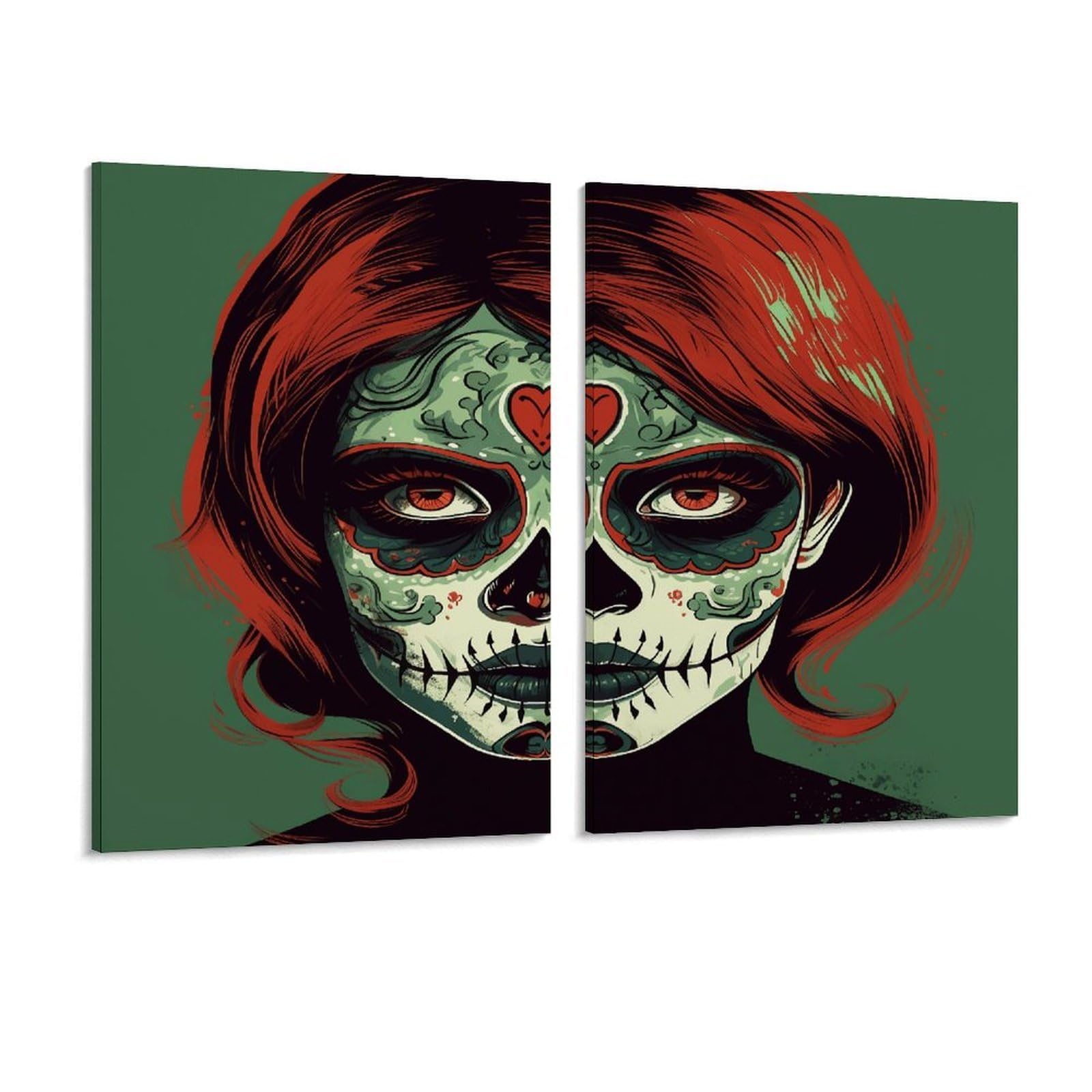 Adfgyerh Style Skull Makeup Wall Art，Canvas Material Bright /Wall Decor Of 2, Each 16X12 Inch -Wall Art Set For Living Room Bedroom Gallery Office Home Décor