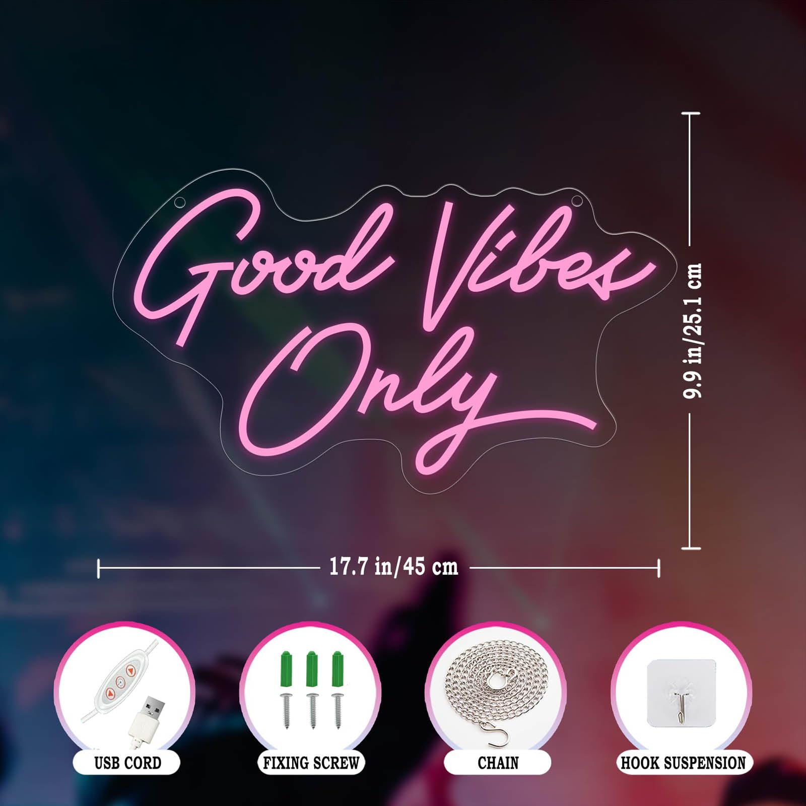 Good Vibes Only Neonschilder für Wanddekoration, rosa LED-Schild für Schlafzimmer, Party, Bar, Salon, Zimmer, Wanddekoration, Hochzeit, Bar, Zuhause, Mädchenhöhle - Beste Geschenke für Weihnachten