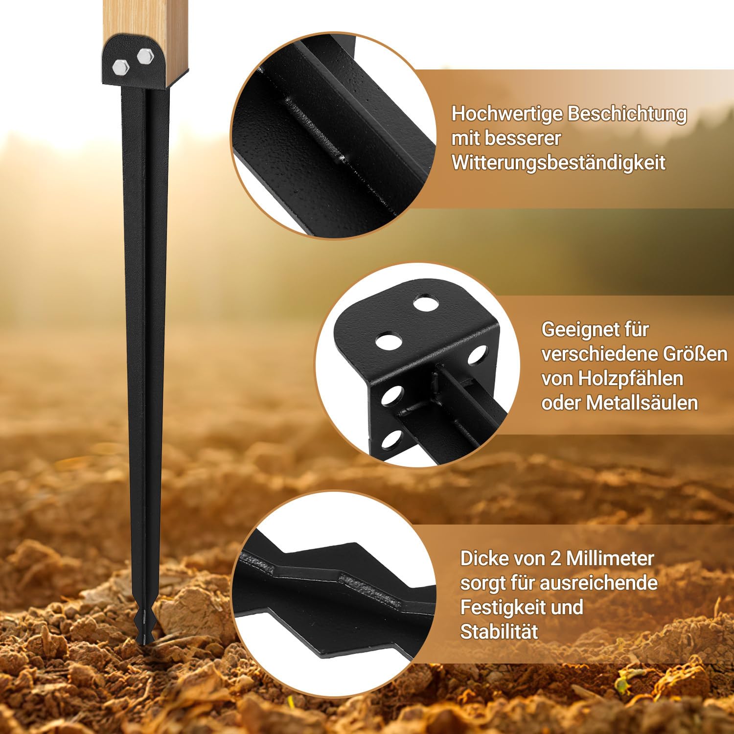 Juego de 12 boquillas de suelo para postes de madera, 55 x 700 mm, soporte de poste con punta larga, para vallas, proyectos de jardín