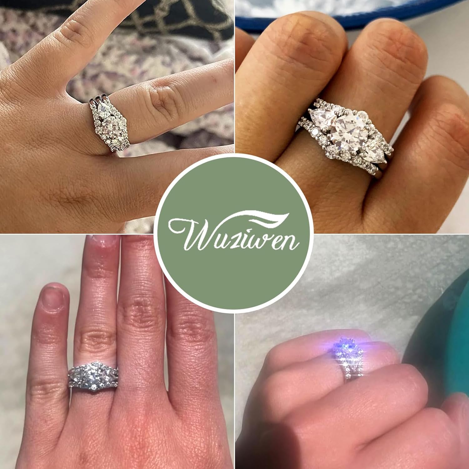 Wuziwen Wedding Ring Set for Women 3Pcs Engagement Rings CZ 925 Sterling Silver - Image 2