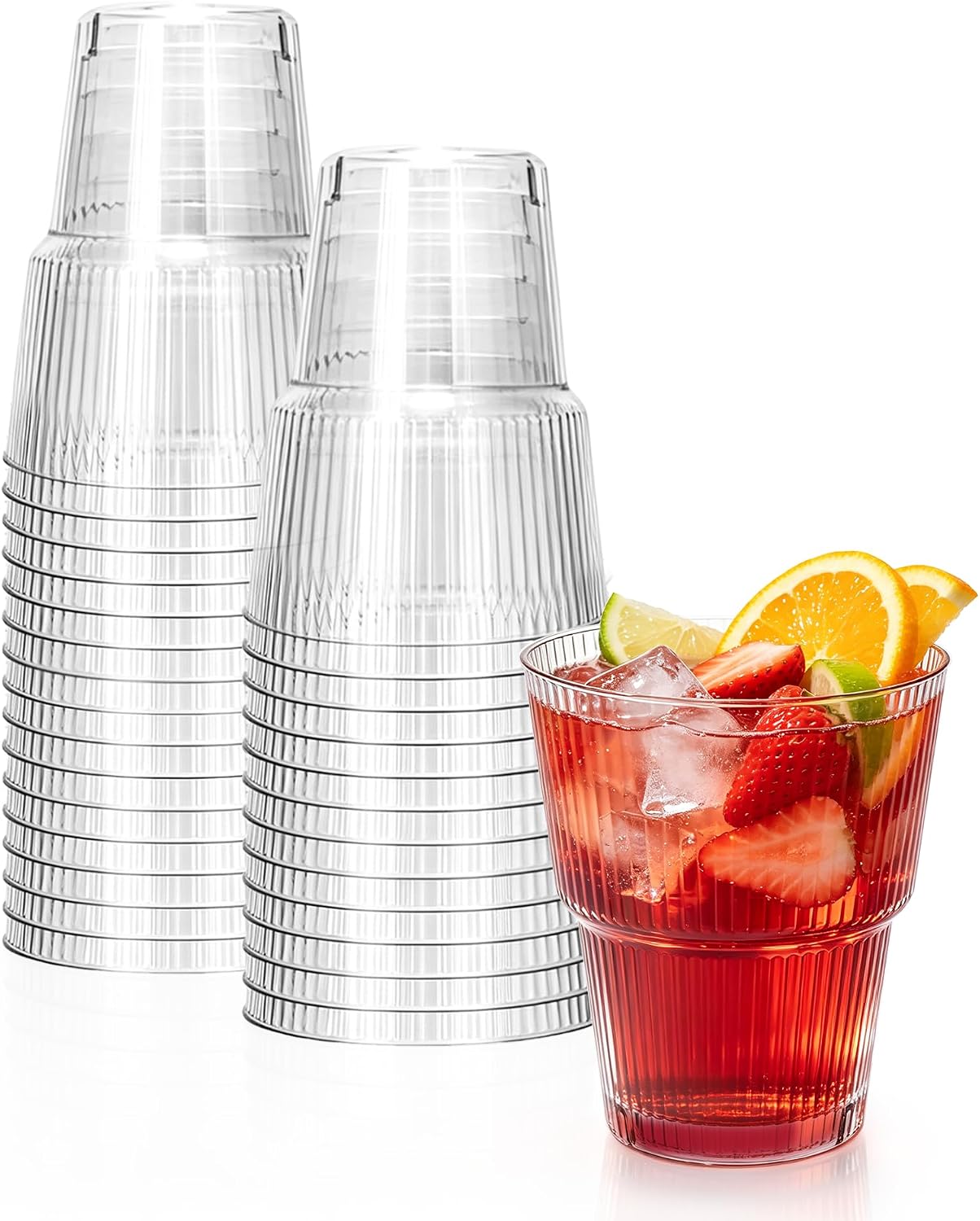 50 Pack Green Plastic Wine Glasses, 14 oz Clear Plastic Cups