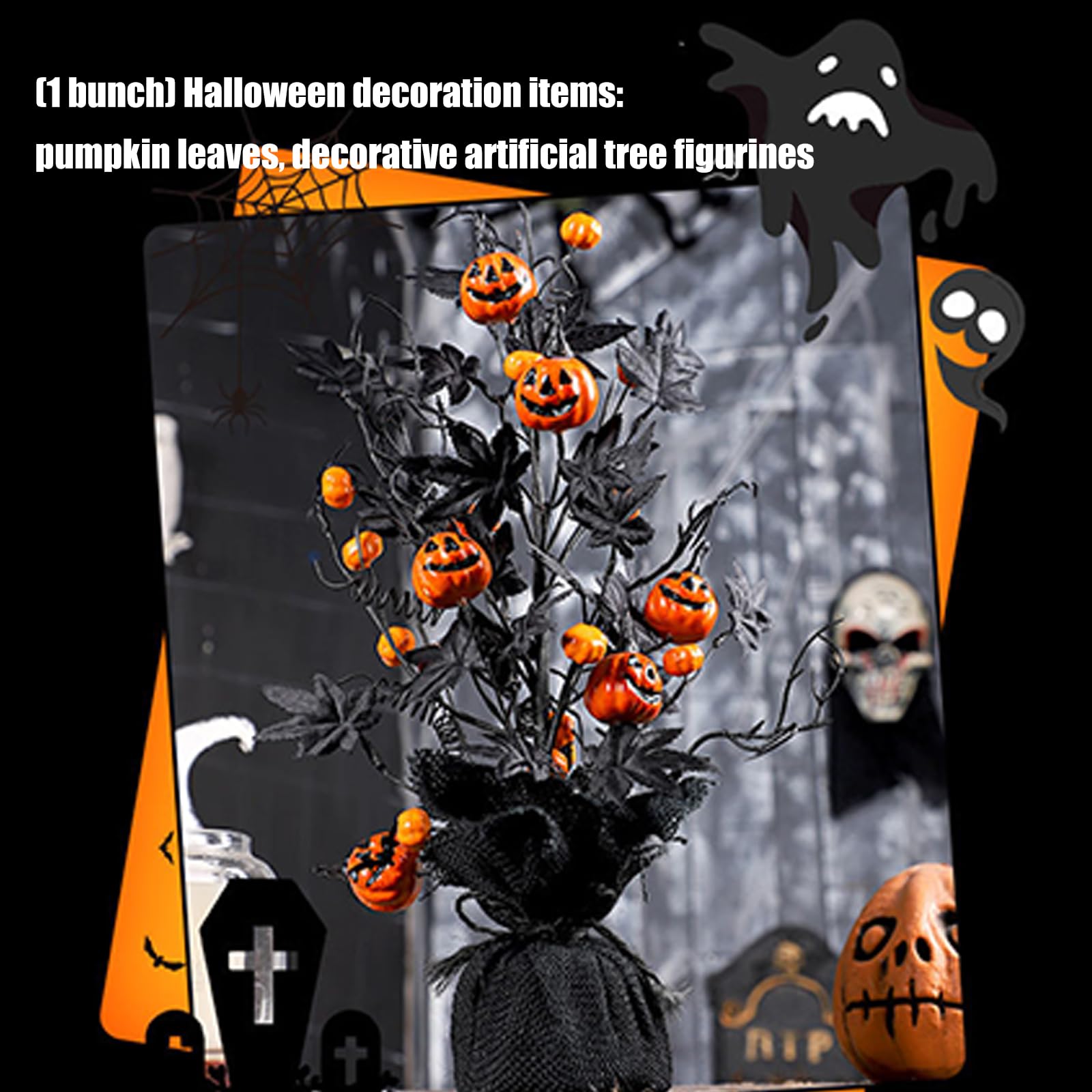 Decorazione artificiale per albero di Halloween, con zucche e foglie di acero nero, per feste in casa e da tavolo