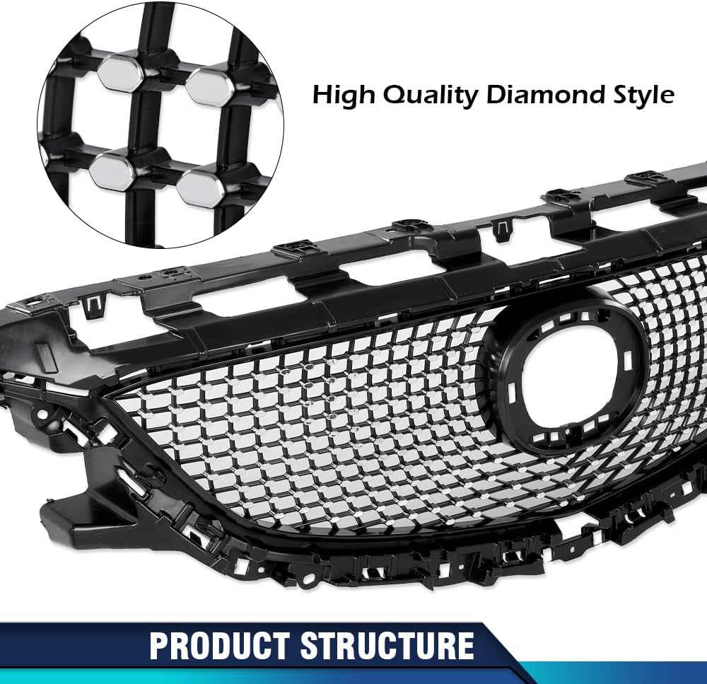 PIT66 Front Bumper Upper Mesh Hood Grille Grill Compatible with 2014-2016 Mazda 6 Atenza 2014 2015 2016