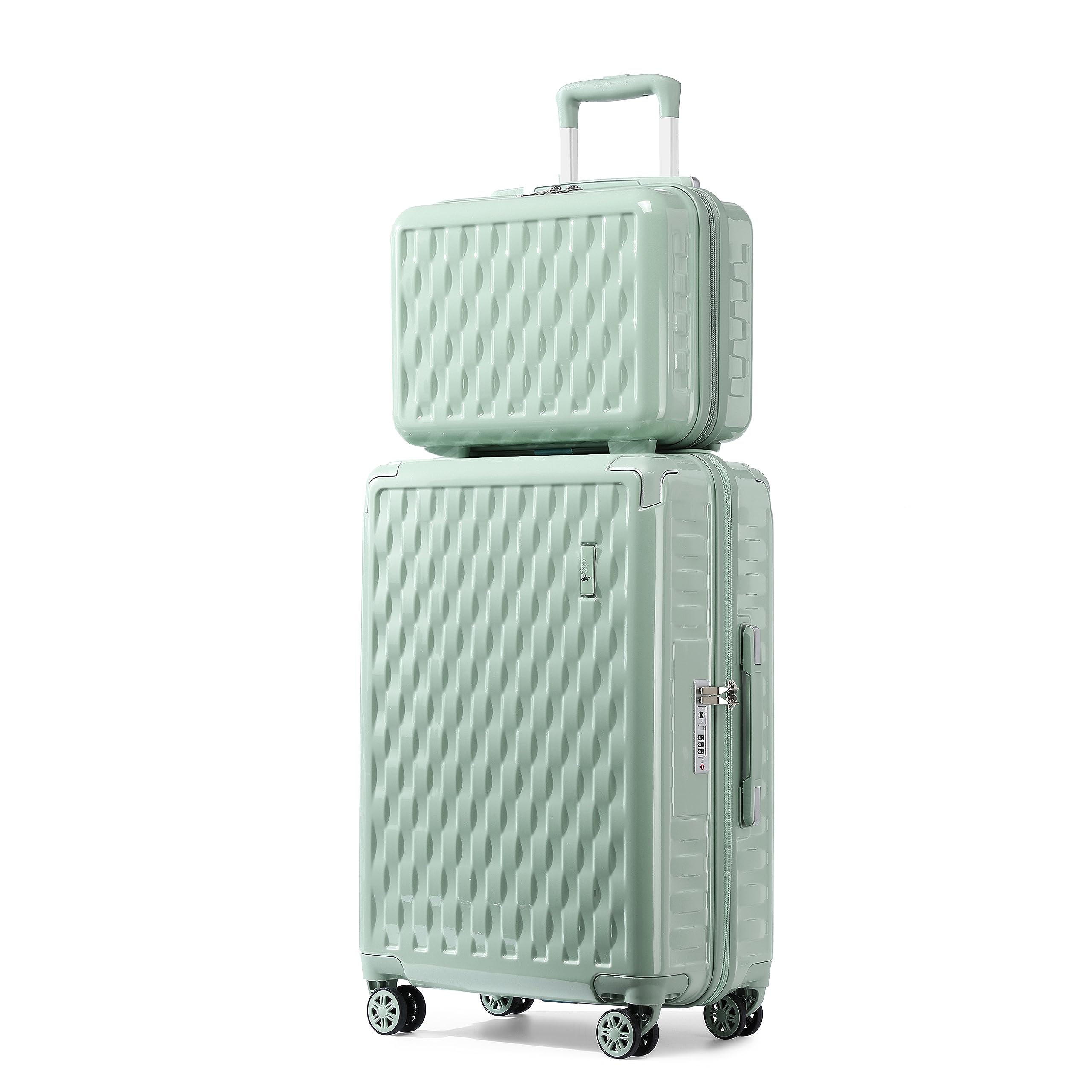 Sea choice Valise Cabine Lot de 2 Ensemble de Bagages avec Vanity Case Rigide Legere pour Bagage à Main ABS+PC à 8 Roues Sets de Bagages 55cm avec Fermeture éclair et Serrure TSA,Vert Matcha