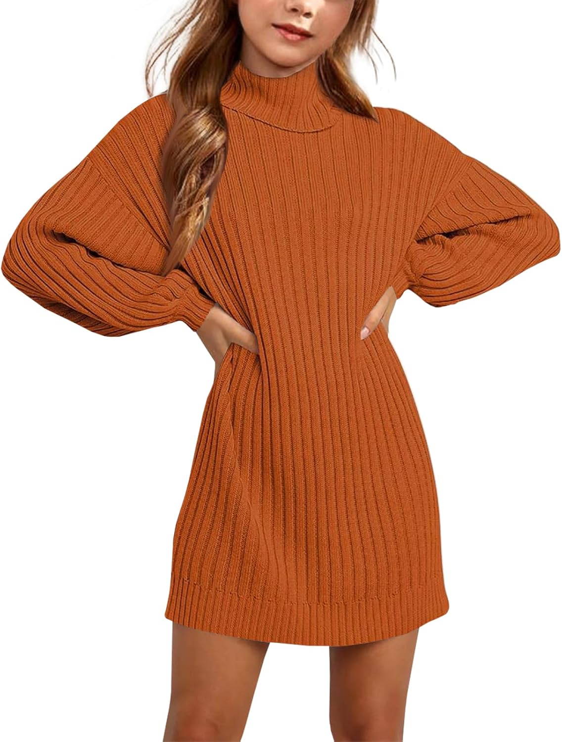 Fall Winter Girls Oversized Sweater Dress Turtleneck Batwing Long Sleeve Kids Teen Tween Casual Sweaters Girl Dresses