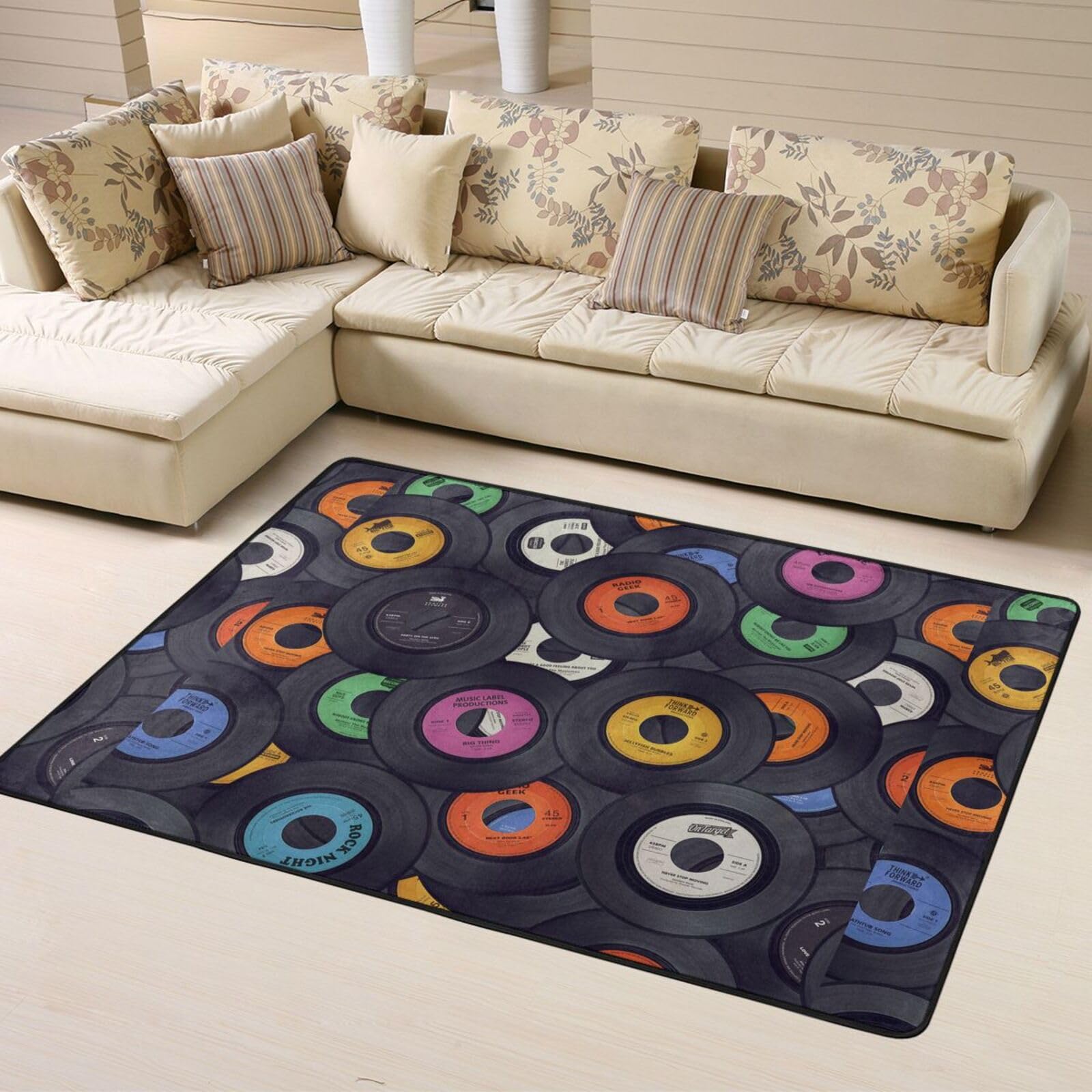 Dischi in vinile Album musicale, Tappeto grande antiscivolo per soggiorno e camera da letto, 160 x 120 cm.