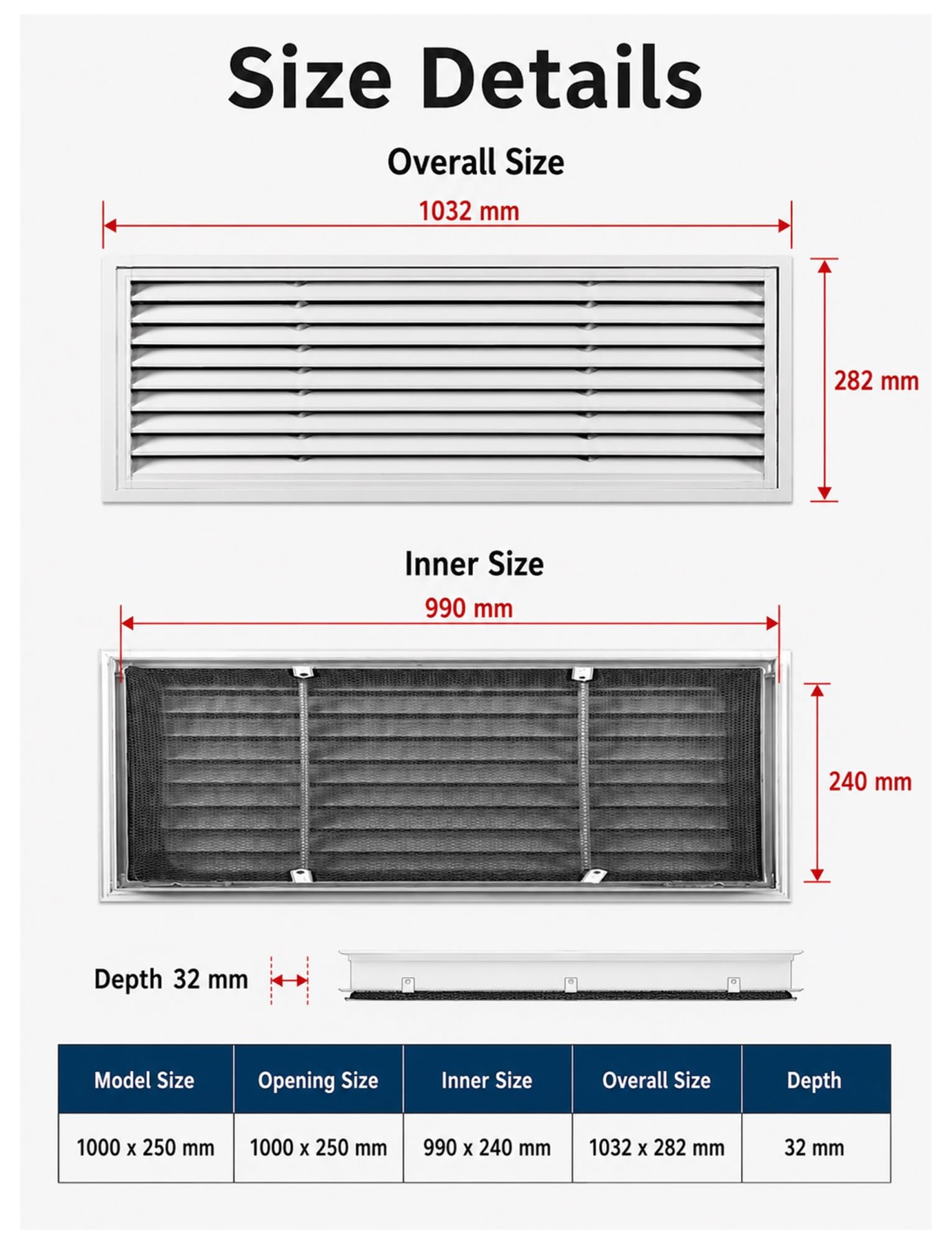 Rejilla retorno aire aluminio lineal, lama simple con malla(60x30 cm)