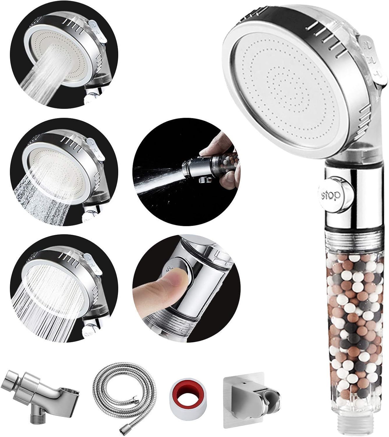 MIAOHUI Zenbody Shower Head with Filter Beads, 3 Modes Shower Envy