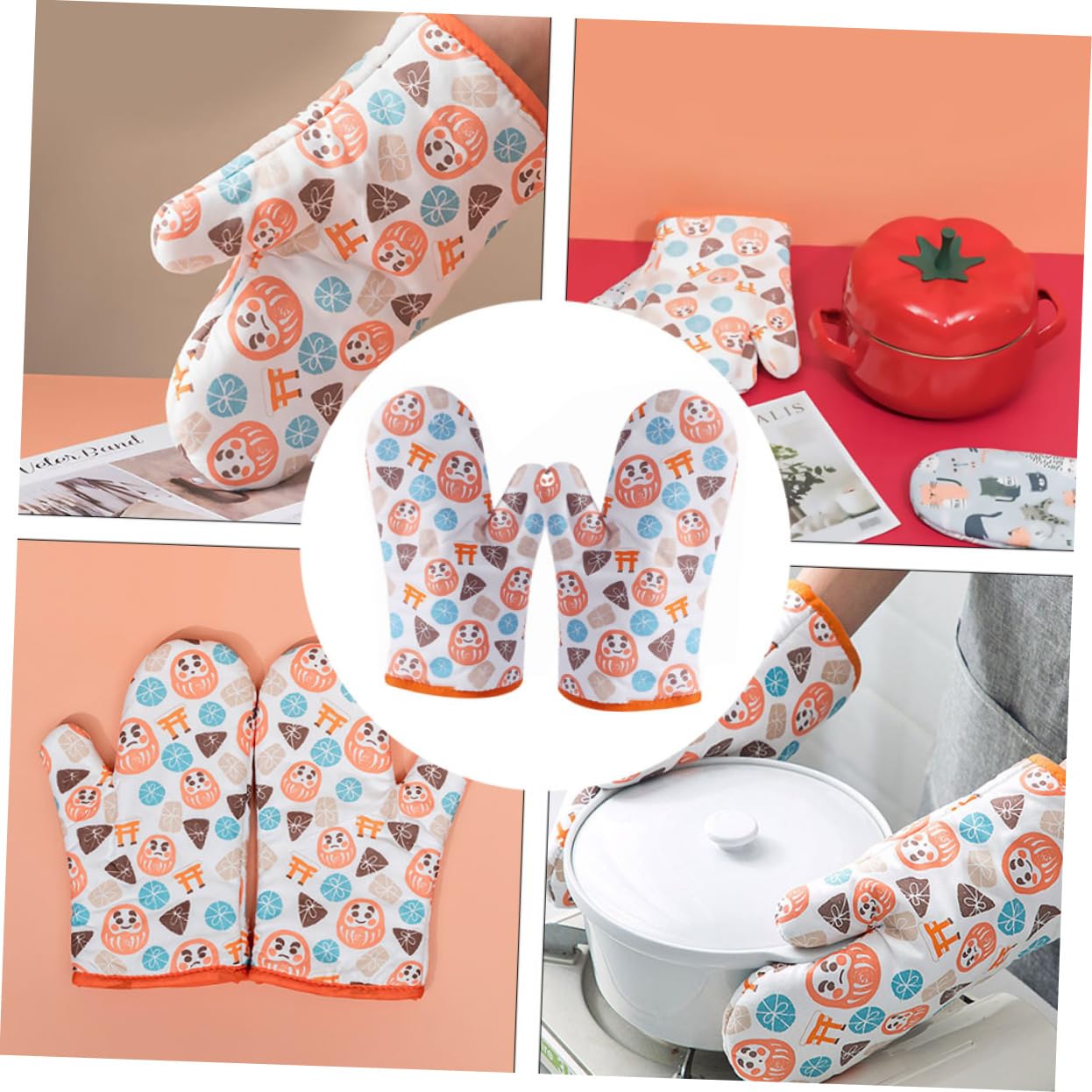 DECHOUS 2 Paia guanti isolanti thermal gloves resistenti al calore guanti da cucina Gadget stufa guanto fornitura cucina guanti da forno antiscivolo poliestere Orange