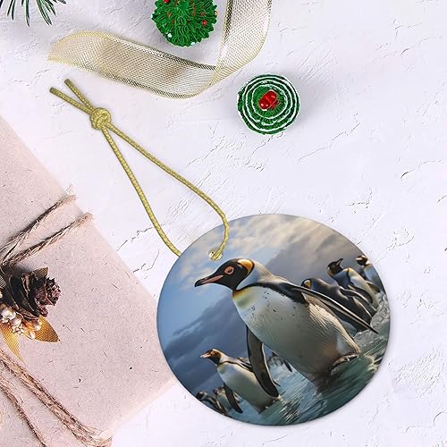 Miniatura 5 de Adorno colgante redondo de Navidad, pingüino de mar, adornos decorativos para árbol de Navidad, árbol de Navidad personalizado, colgante de cerámica