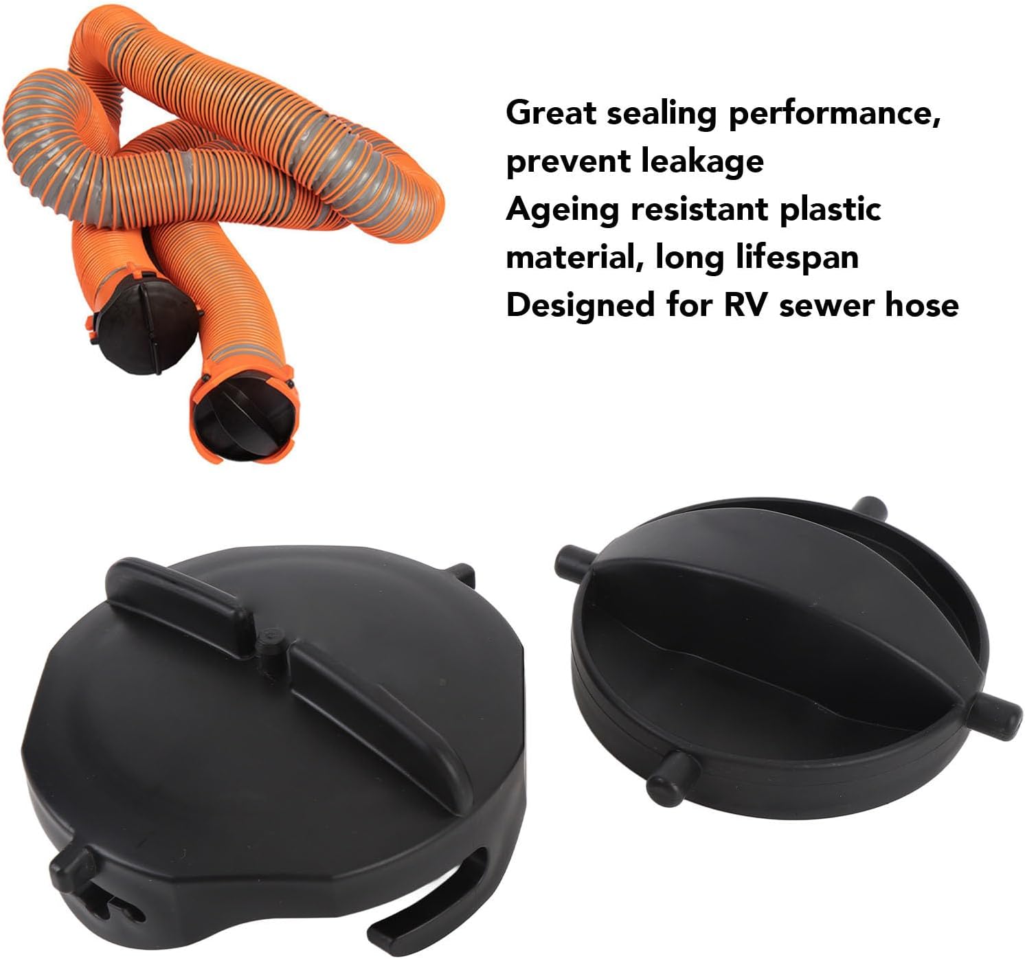 2pcs RV Sewer Cap Leakproof Double Ear Type Anti Aging RV Sewer Hose End Caps Plastic Sewer Hose Cap Replacement for RV Sewer System