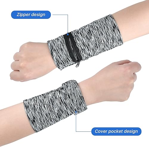 Miniatura 5 de Cartera de muñeca de 6 piezas para mujeres y hombres, bolsa de muñeca de alta elasticidad con cremallera, perfecta para viajar, correr, caminar,