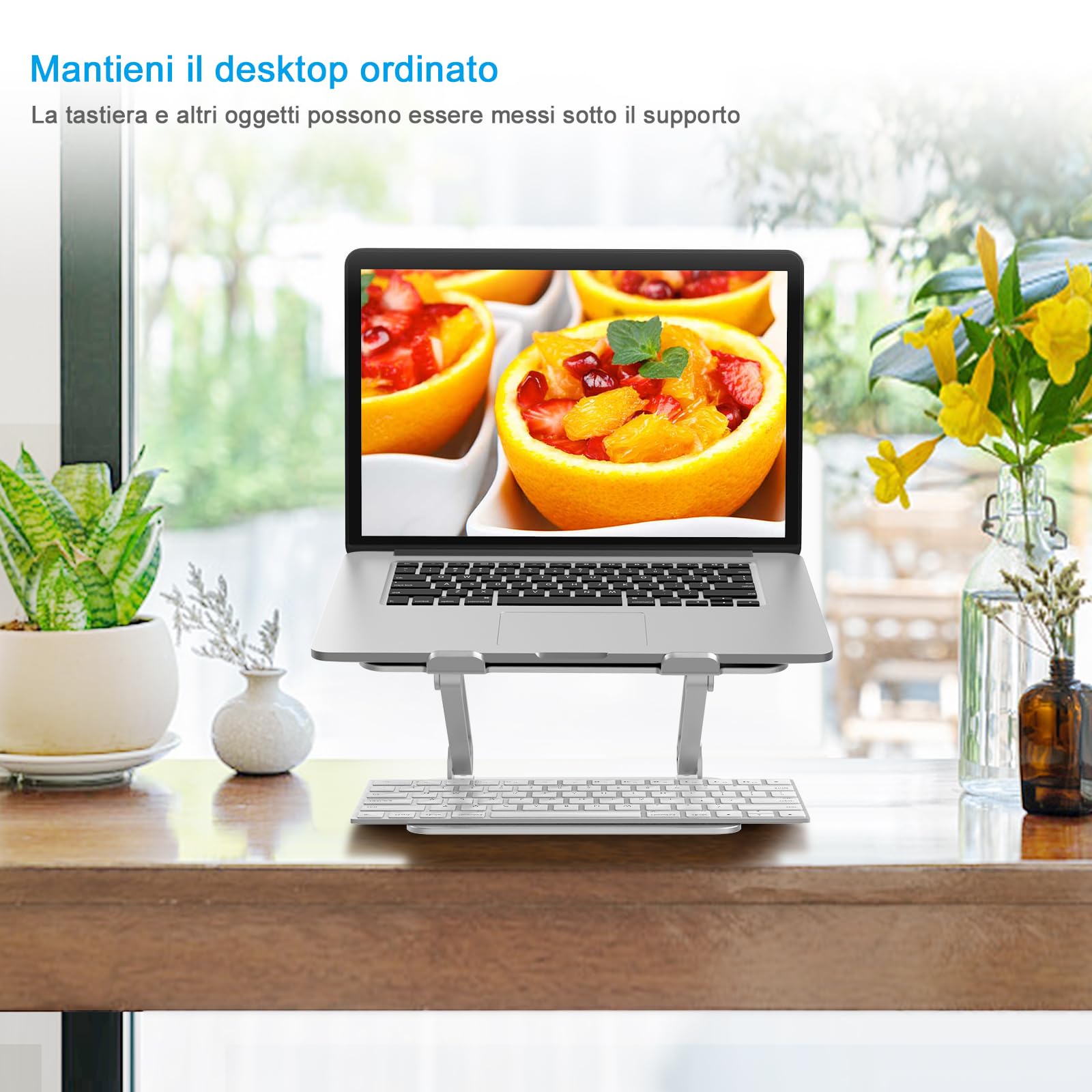 BoYata Supporto PC Portatile, Supporto per Laptop Multi-Angolo Regolabile w Compatibile per Laptop (10-17 Pollici) Inclusi MacBook Pro/Air, Surface Laptop, Samsung, HP (Argento)