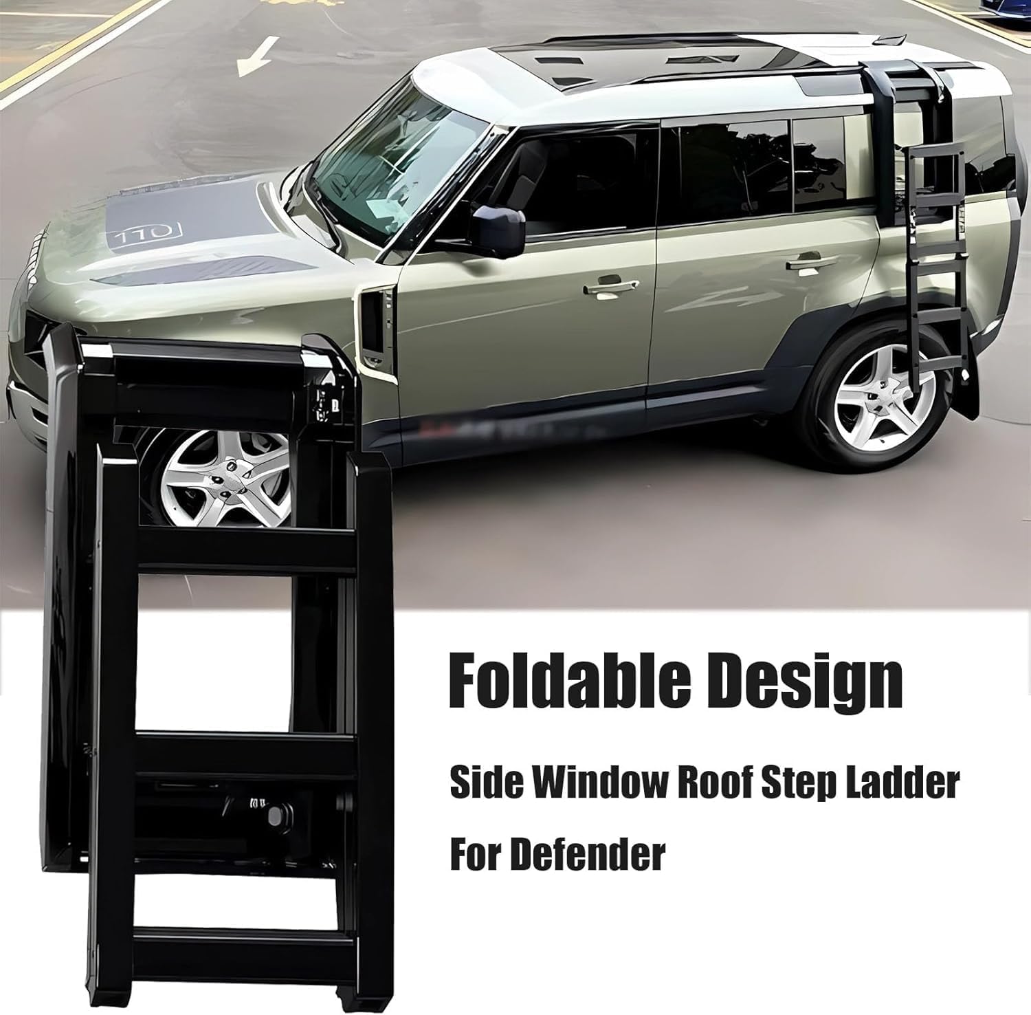 Gloss Black Side Ladder Rack Luggage Carrier Side Access Ladder fit for Land Rover Defender 110 90 130 2020 2021 2022 2023 2024 Window Roof Step Ladders