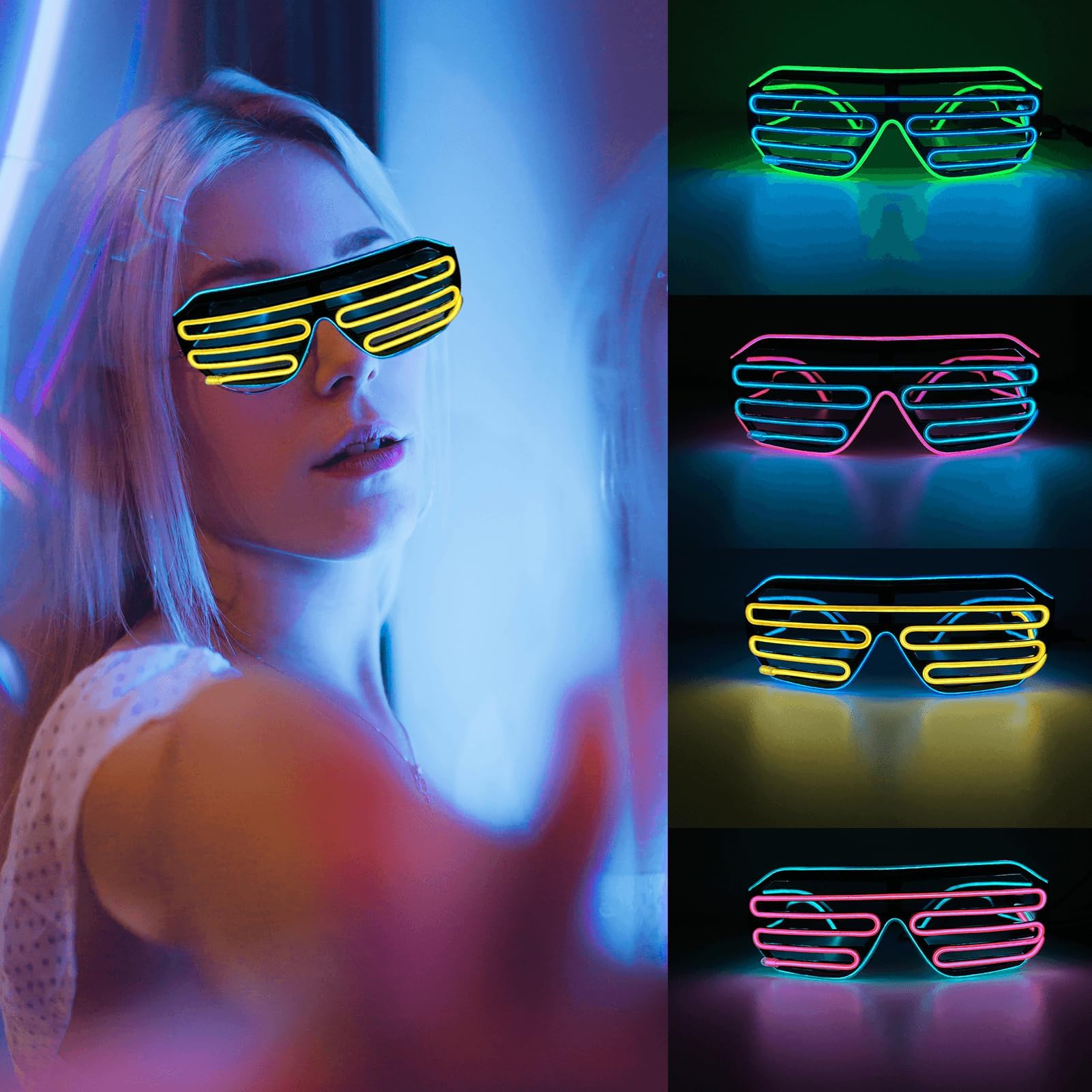 Flashing Glasses, Rechargeable, Battery Operated, Various Types, 3 Patterns, LED, Neon Style, Luminous, Party Sunglasses, Party Glasses, Near Future, Cool, Cosplay Tool, Men's, Women's