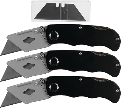 Performance Tool 1976 Folding Utility Knives with Blades, 3 Pack