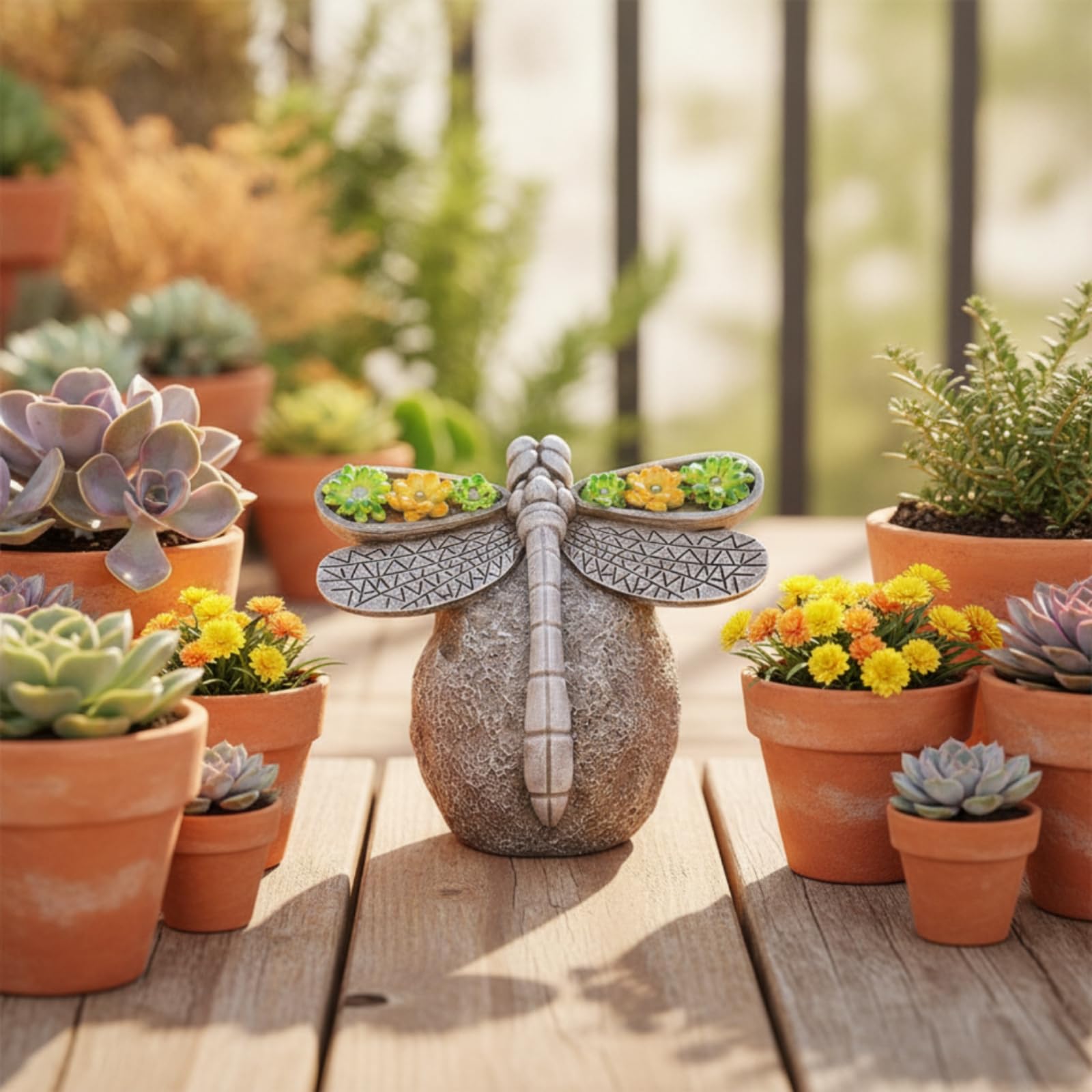 Colcolo Lampada Decorativa in Resina Solare da Giardino Statua Scultura Figura con Accenti Floreali Appendici Motivo Rilievo Ricarica Diurna Adatta a Prato Patio Cortile Aiuole, Grigio Pietra