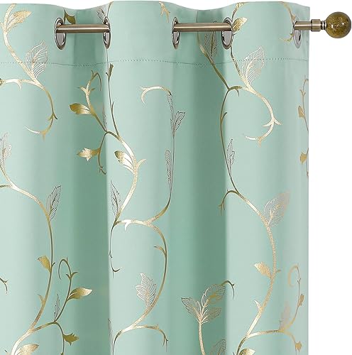 Miniatura 53 de BUHUA Cortinas opacas con estampado de flores, cortinas de ventana con aislamiento térmico, patrón de vid elegante en plata para habitación de bebé,
