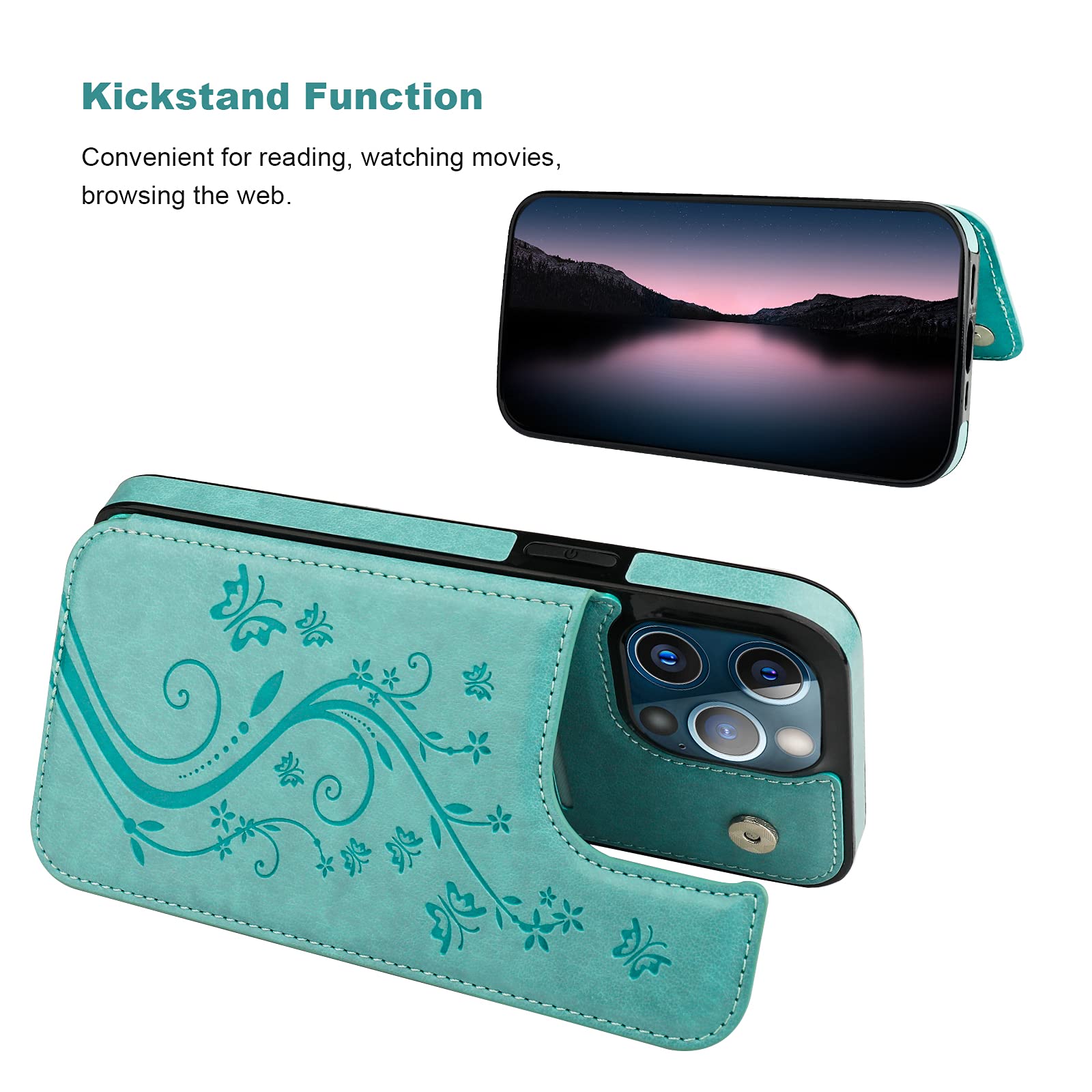 Vaburs Compatible With IPhone 11 Case Wallet With Card Holder, Embossed Butterfly Premium PU Leather Double Magnetic Buttons Flip Shockproof Protective Cover For IPhone 11 6.1 Inch(Gray