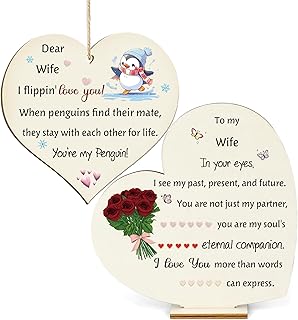 Wife Gifts Birthday Wooden Sign Hanging Ornament 2PC Set My Woman Christmas Presents Wood Heart Plaques Spouse Family Valentines Day Wedding Anniversary Thank You I Love You Appreciate Souvenirs