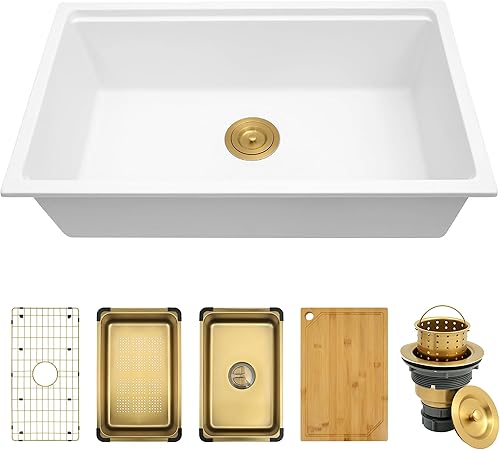 Miniatura 69 de Fregadero de cocina blanco, fregadero de barra blanca de 17 pulgadas, fregadero de barra de montaje inferior de 17 x 19 x 10 pulgadas