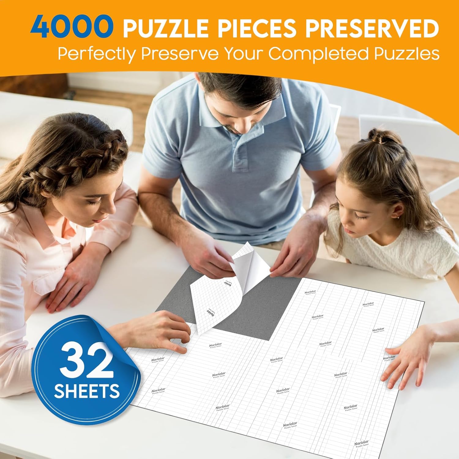 Nariolar Ultra Adhesion Puzzle Glue Sheets, 32 Saver Sheets Preserves 4×1000 Pieces Jigsaw, Puzzle Saver for Easy Preservation in Minutes