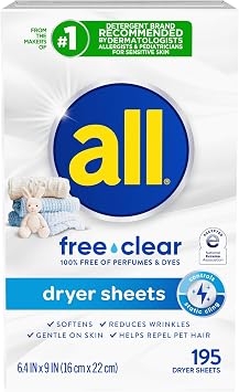 all free clear Fabric Softener Dryer Sheets for Sensitive Skin, 195 Count