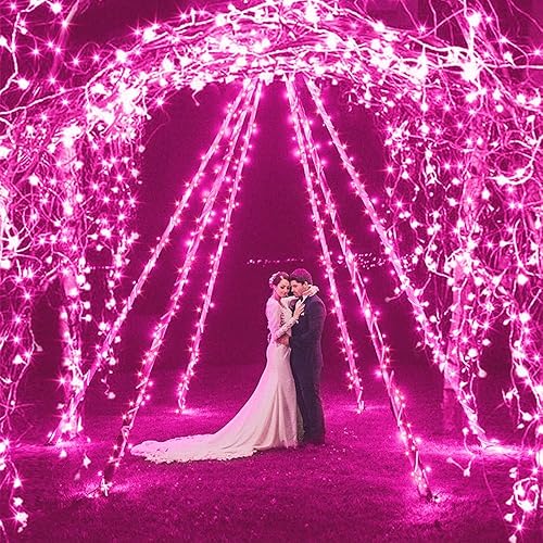 Miniatura 5 de Guirnalda de luces de Navidad de princesa rosa, 1 paquete de 60 luces LED de 16.4 pies cada uno, funciona con pilas, para interiores y exteriores,