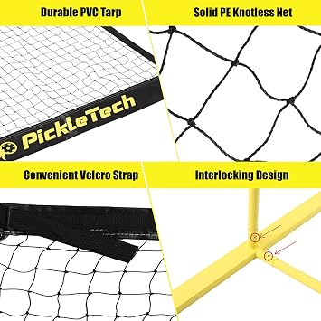 PICKLETECH 6.0 Cross Version Portable 2 in 1 Pickleball Nets Outdoor Game 22 FT & Half Court 11 FT Pickleball Net-USAPA Regulation Size-Pickle Ball Net System with Carrying Bag for Driveway,Backyards