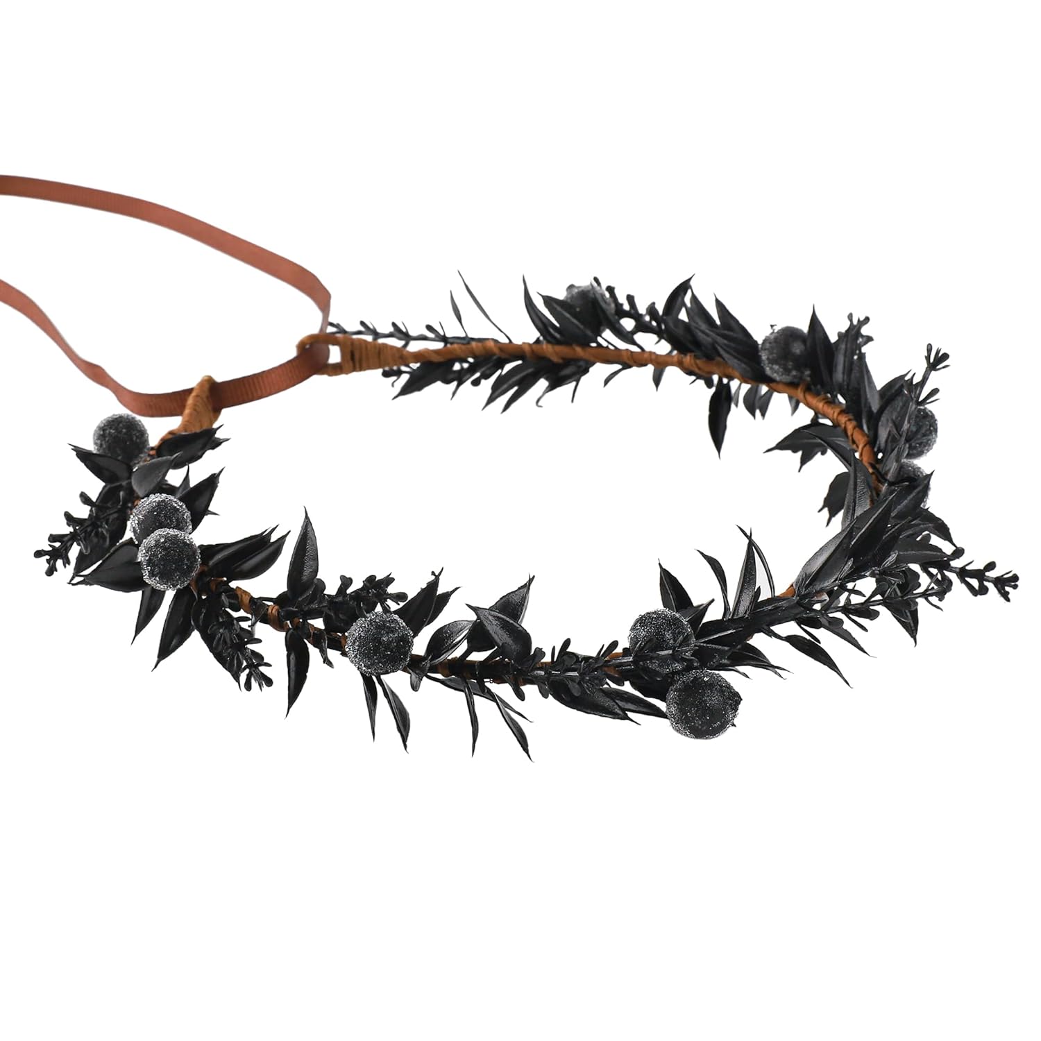 Handmade Black Flower Crown - Adjustable Black Floral Headband Renaissance Hair Accessories Elf Headpiece Boho Garland for Women Girls Renaissance Festival Photography Props