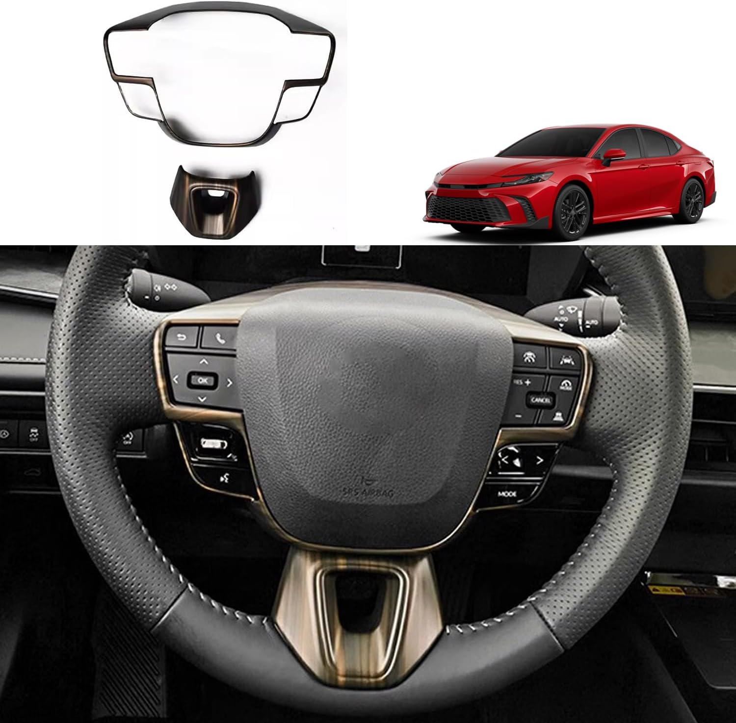 ABS Peach Wood Steering Wheel Button Cover Sticker Interior Decoration Sticker Accessories Trim for Toyota Camry 9th Gen 2025 2026 2PCS