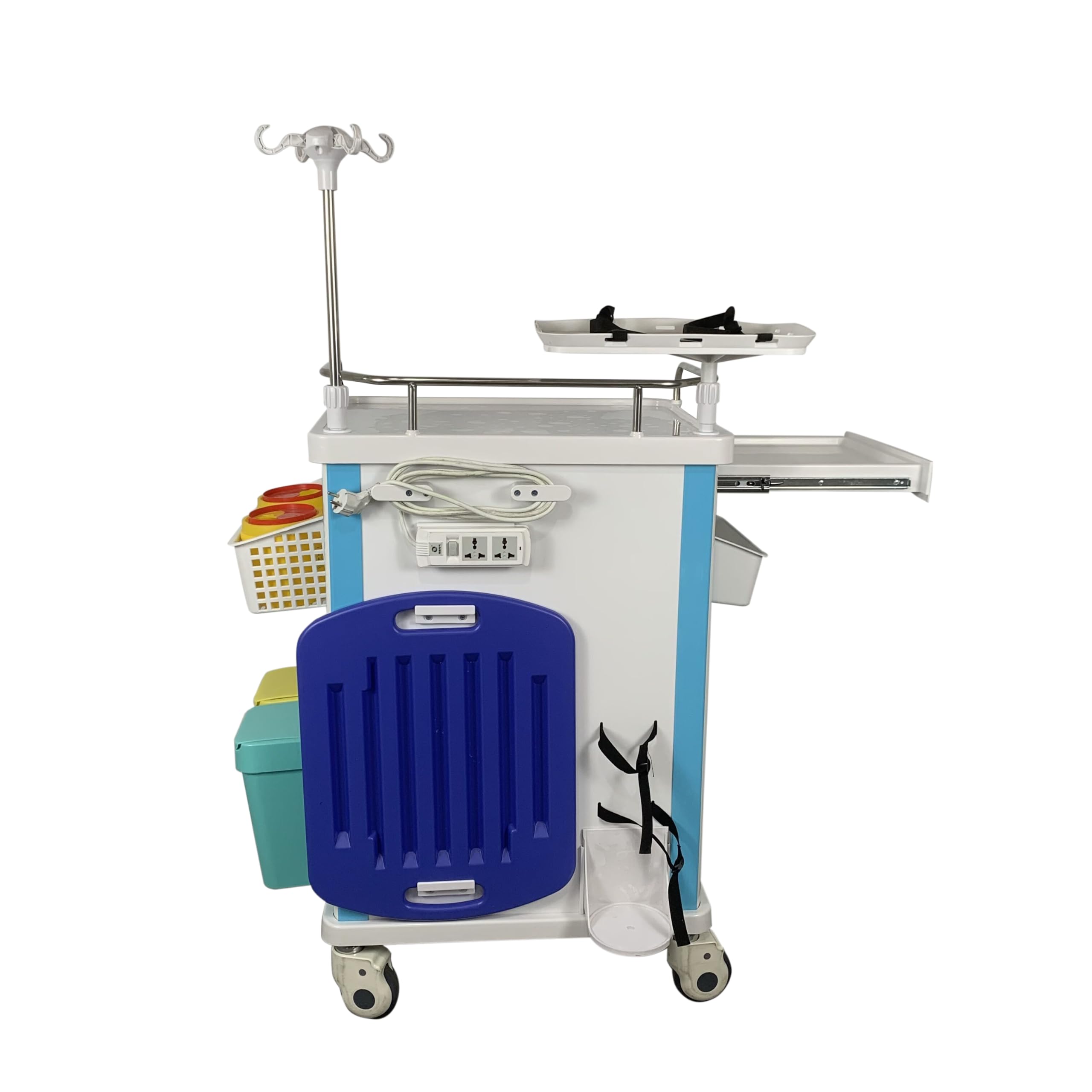 Notfall Trolley with 5 Drawers Mobile medizinische Notfall-Trolley Crash Cart Adjustable IV Pole Cardiac Tisch
