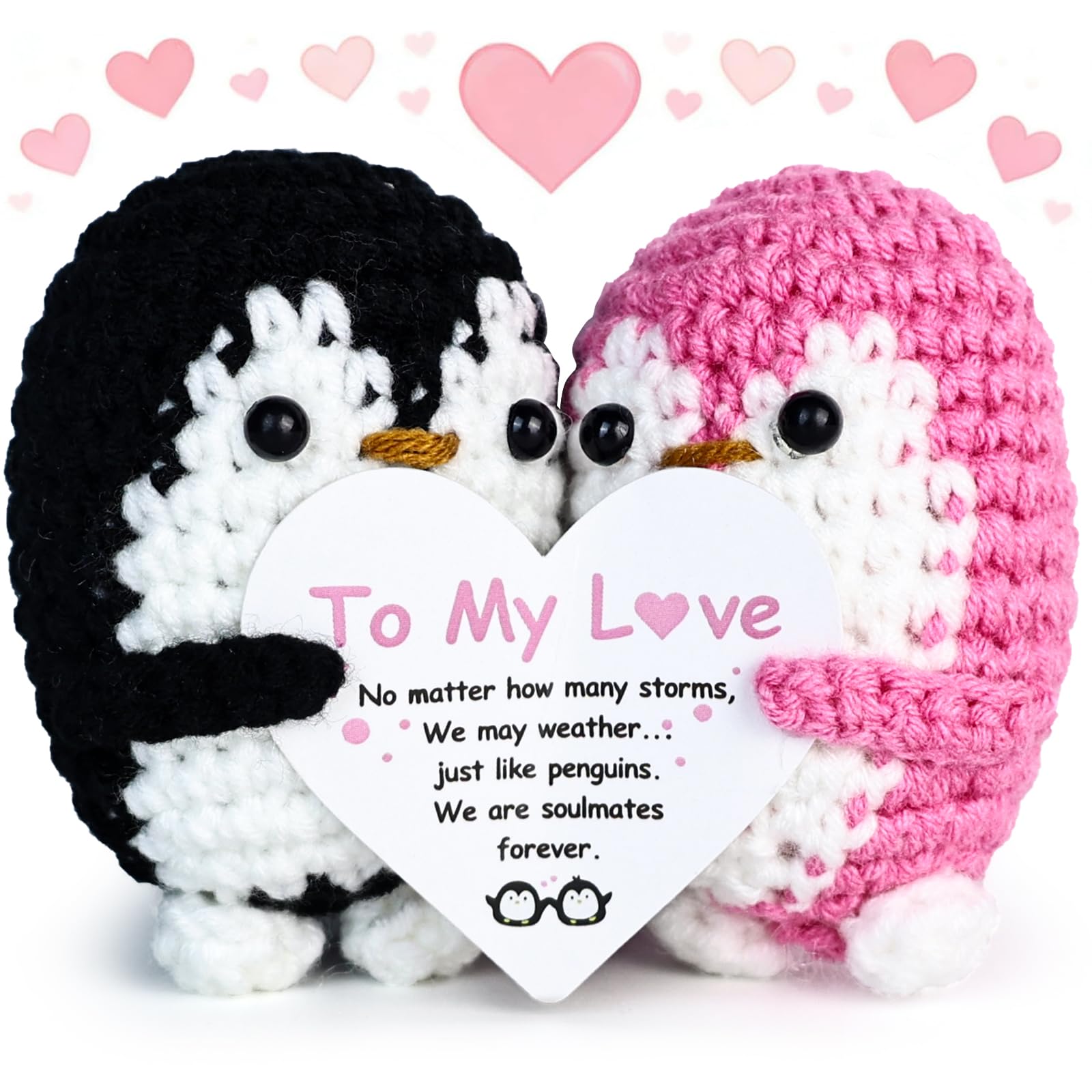 Mitibet 2 Cute Crochet Penguin Gifts, Anniversary Present for Couple, Handmade Couple Decor Boyfriend, Romantic Birthday Presents Her, Wedding Love Gift Girlfriend