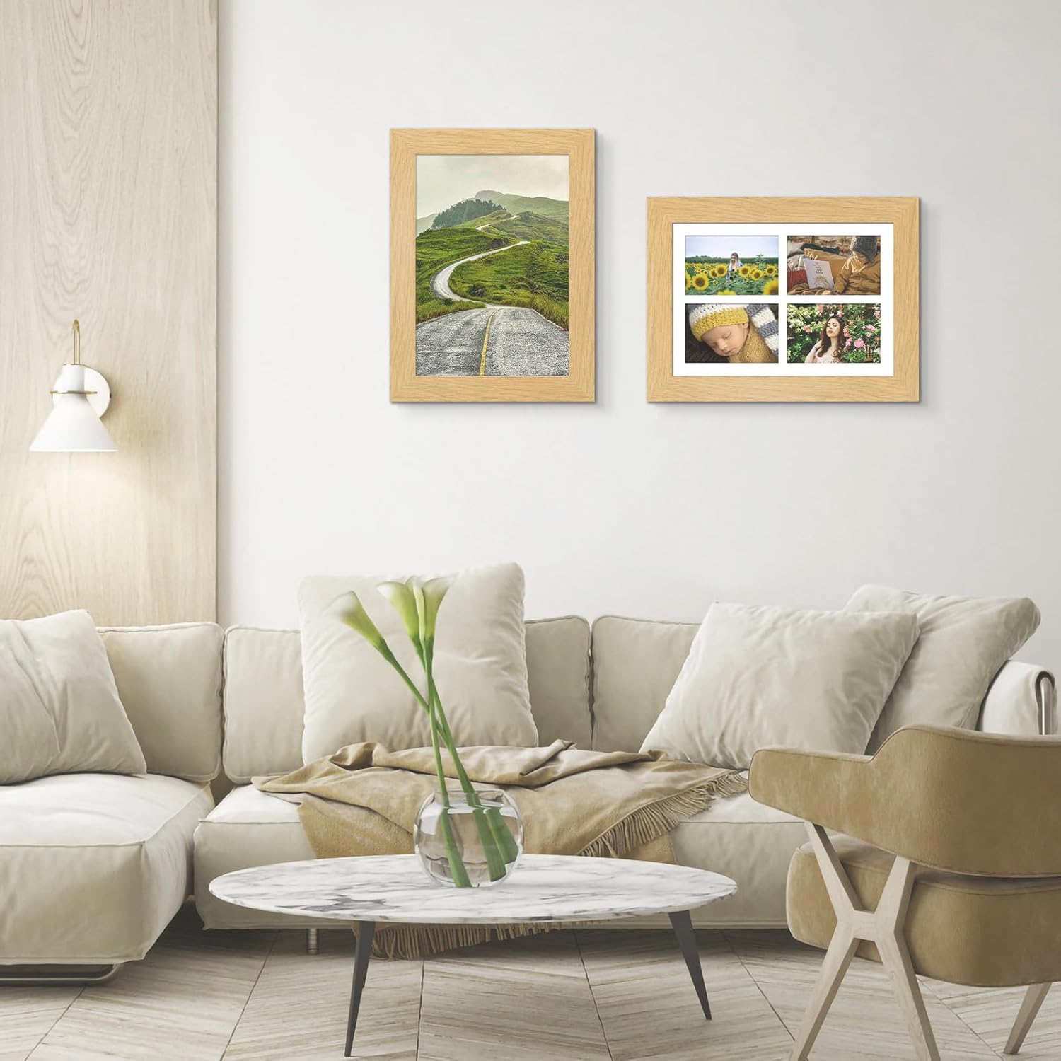 9x13 Picture Frame Display 4 opening 4X6 Picture Frame Collage,Multi Photo Frame with Mat,Plexiglass,Wall or Tabletop Decor,Natural Wood Grain - Image 6