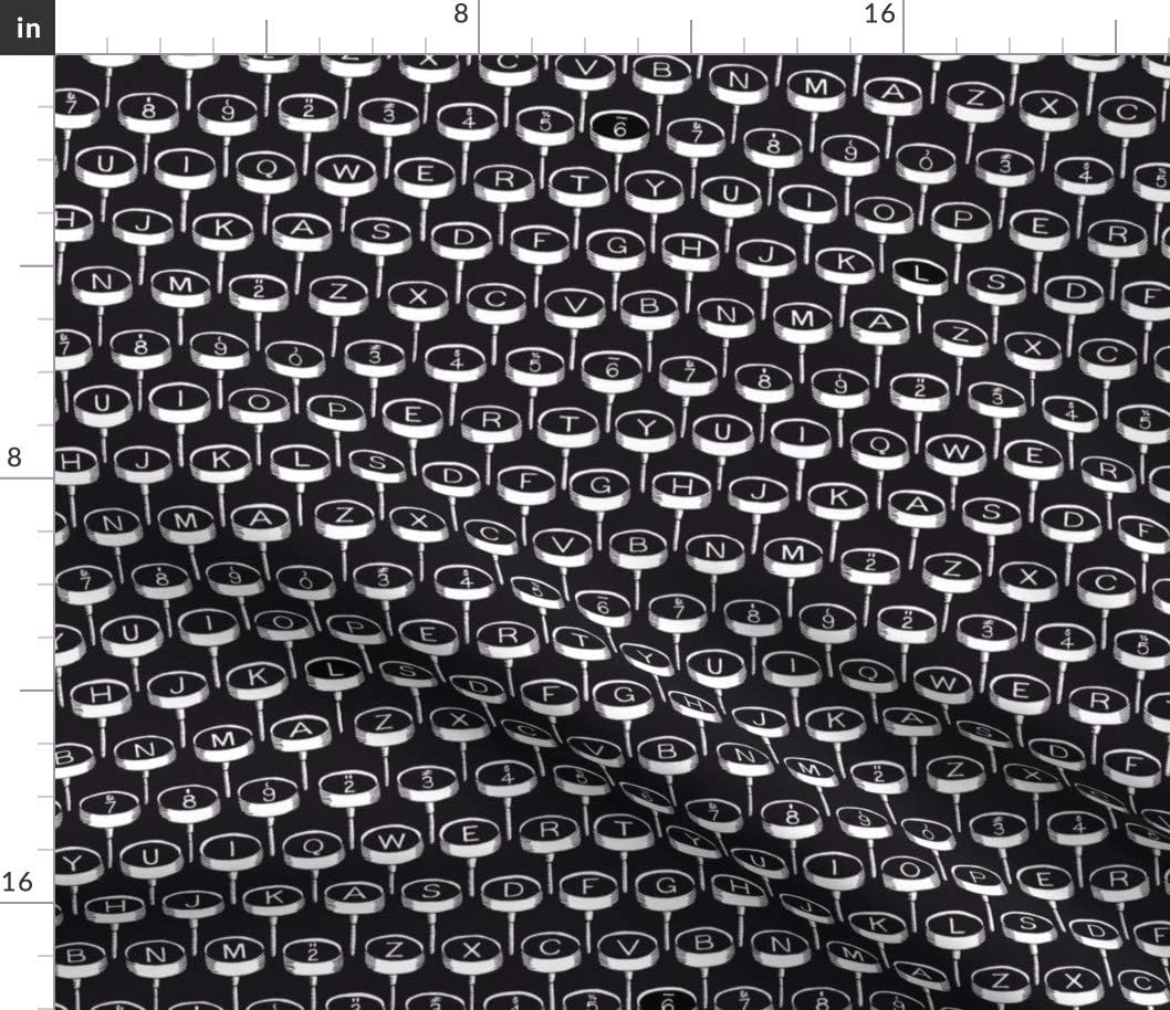Spoonflower Fabric - Typewriter Black Keys White Numbers Letters Vintage Teacher Mid Printed on Petal Signature Cotton Fabric by The Yard - Sewing Quilting Apparel Crafts Decor