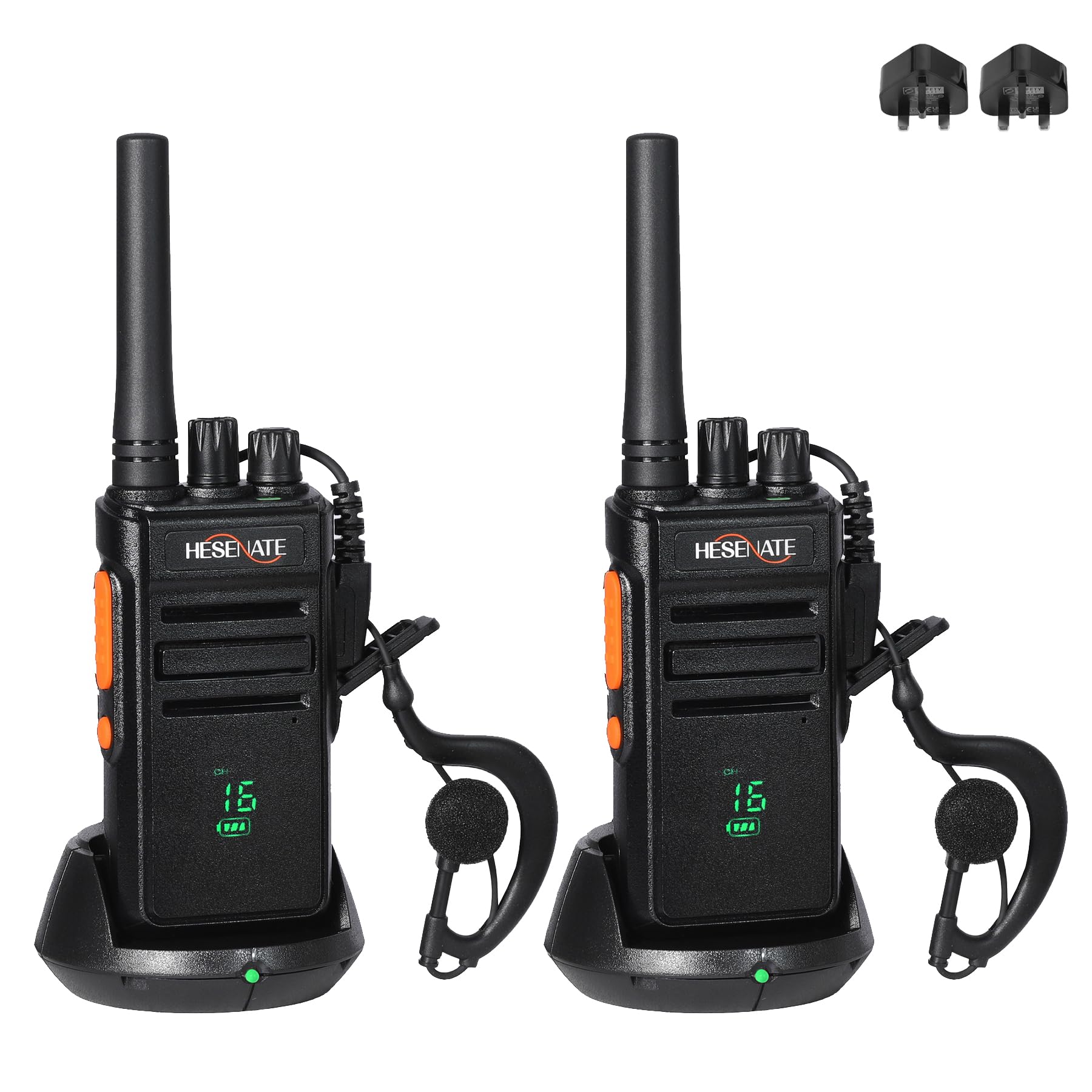 HESENATE HT66 PLUS Display PMR446 Walkie Talkies for Adults, Long Range Rechargeable 2 Way Radio with 6 Way Charger, USB-C Charging, VOX, for School, Construction, Warehouse, Outdoor (Black, 6 Pack) — view 9