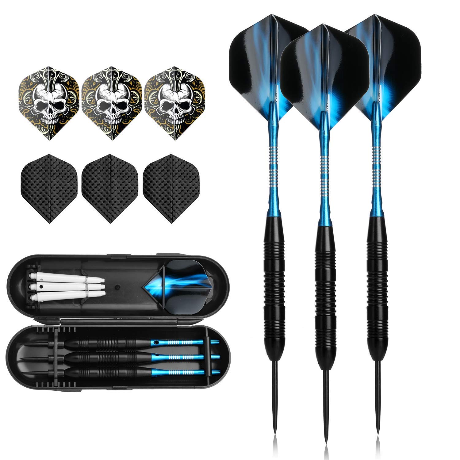 Hopewey Jeu de flèches de fléchettes en Acier, 3 pièces, Steeldarts de 23 grammes avec Pointe en métal, Corps en Fer antiglisse