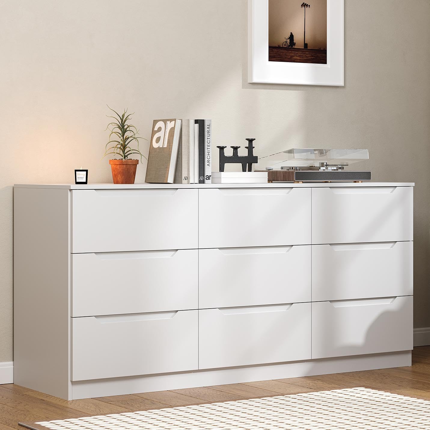 Winkalon White 5 Drawer Dresser for Bedroom, 48" H Tall Modern Chest of Drawers, Wood Storage Dresser with Deep Drawers for Living Room Hallway Entryway, White