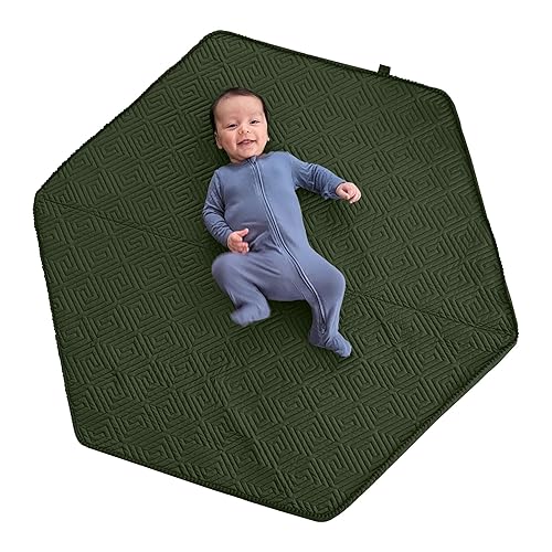 Boppy Tapete de juego para bebés y niños pequeños, color verde musgo de laberinto, configuración con una mano con respaldo antideslizante para