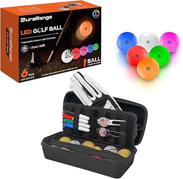 DURARANGE GlowShift LED Golf Balls & Golf Organizer Case 7-Color Light-Control Balls with 3-LED Core + Waterproof Storage Box for Tees, Gloves, Tools Night Golf Gift Set