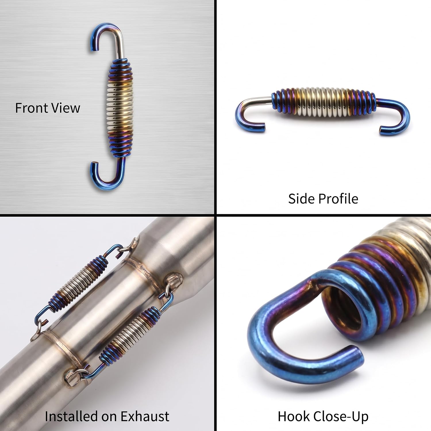 2 PCS Exhaust Pipe Spring, 40-60mm Stainless Steel Motorcycle Exhaust Spring Hook with Swivel Design, Universal Vibration Reduction Exhaust Spring, Universal for Most Motorcycles (Blue)