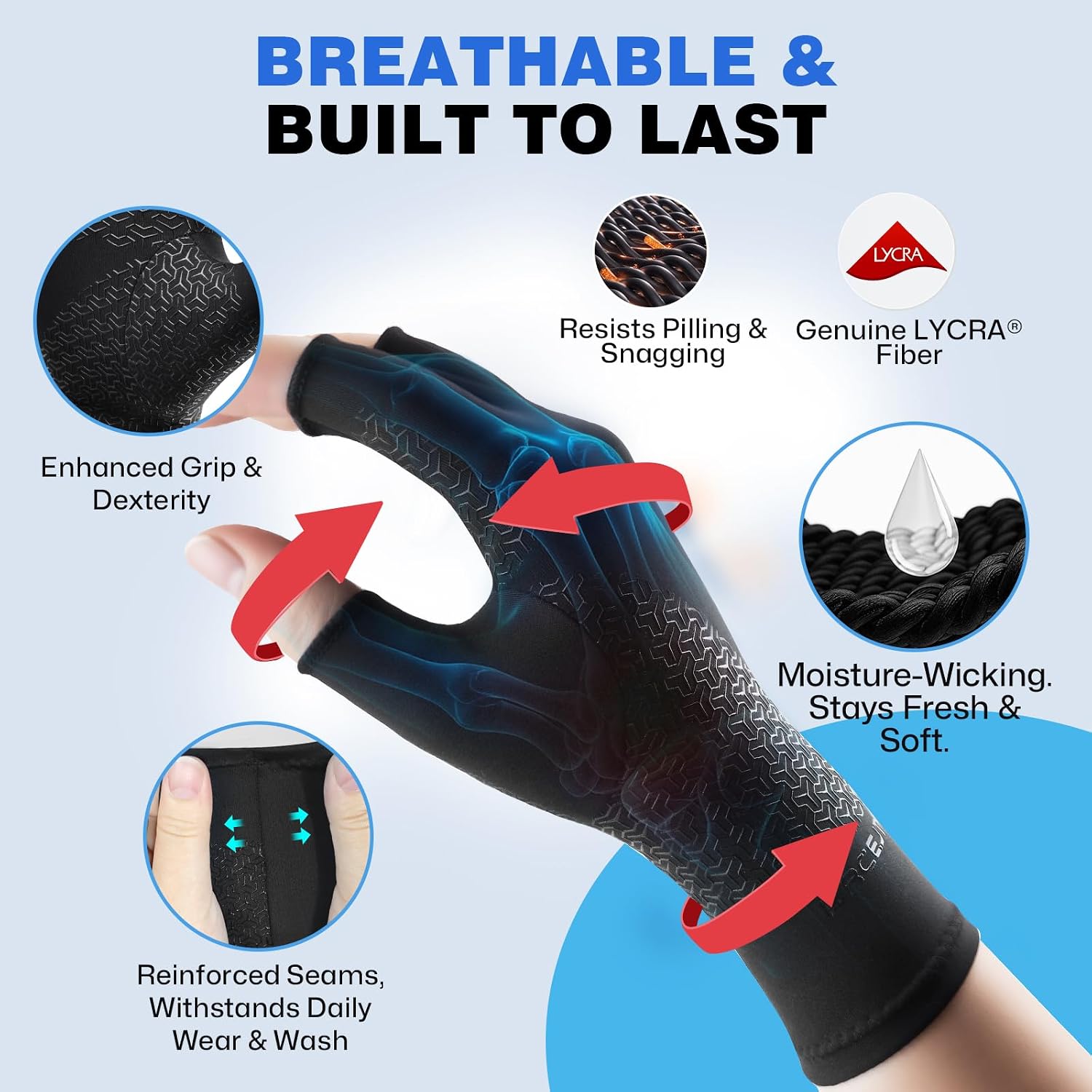 Arthritis Gloves for Women Men, Fingerless Compression Gloves - M